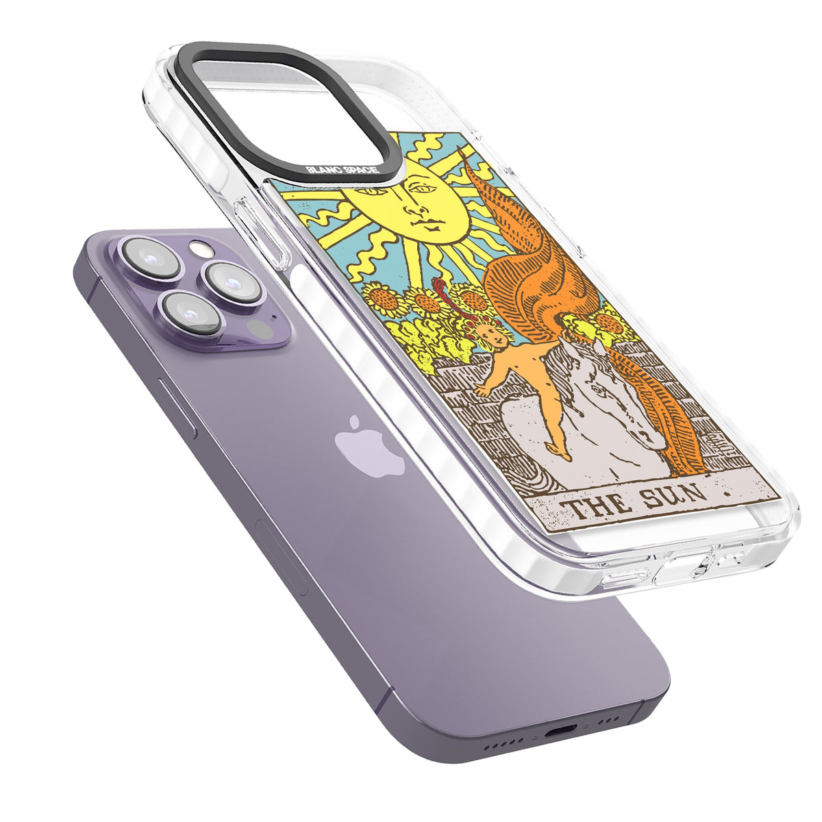 Personalised The Sun Tarot Card (Color) iPhone 13 Pro / iPhone 13 Pro Max / iPhone 14 Pro / iPhone 14 Pro Max / iPhone 15 Pro / iPhone 15 Pro Max Impact Pro Clear Phone Case angled