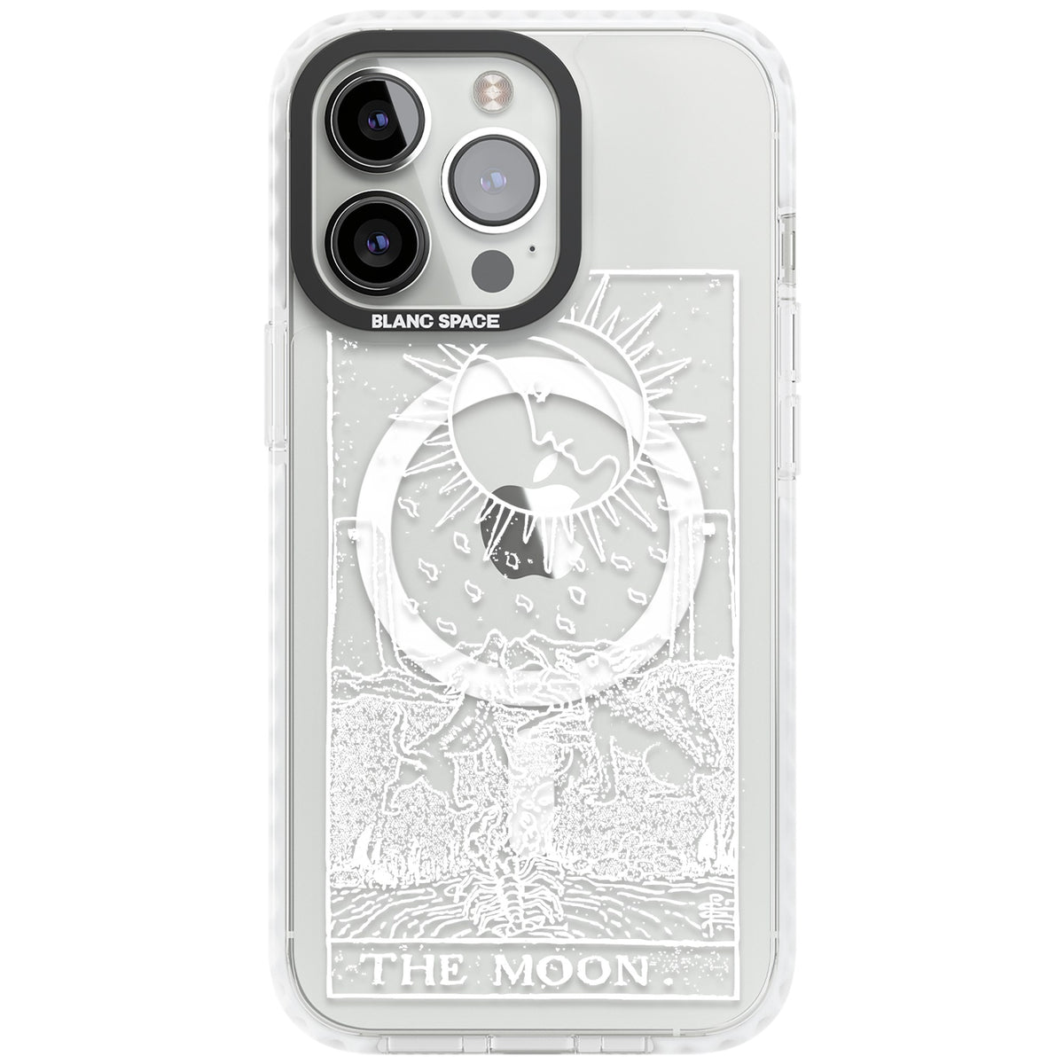 Personalised The Moon Tarot Card (White) iPhone 13 Pro / iPhone 13 Pro Max / iPhone 14 Pro / iPhone 14 Pro Max / iPhone 15 Pro / iPhone 15 Pro Max Impact Pro Clear Phone Case front