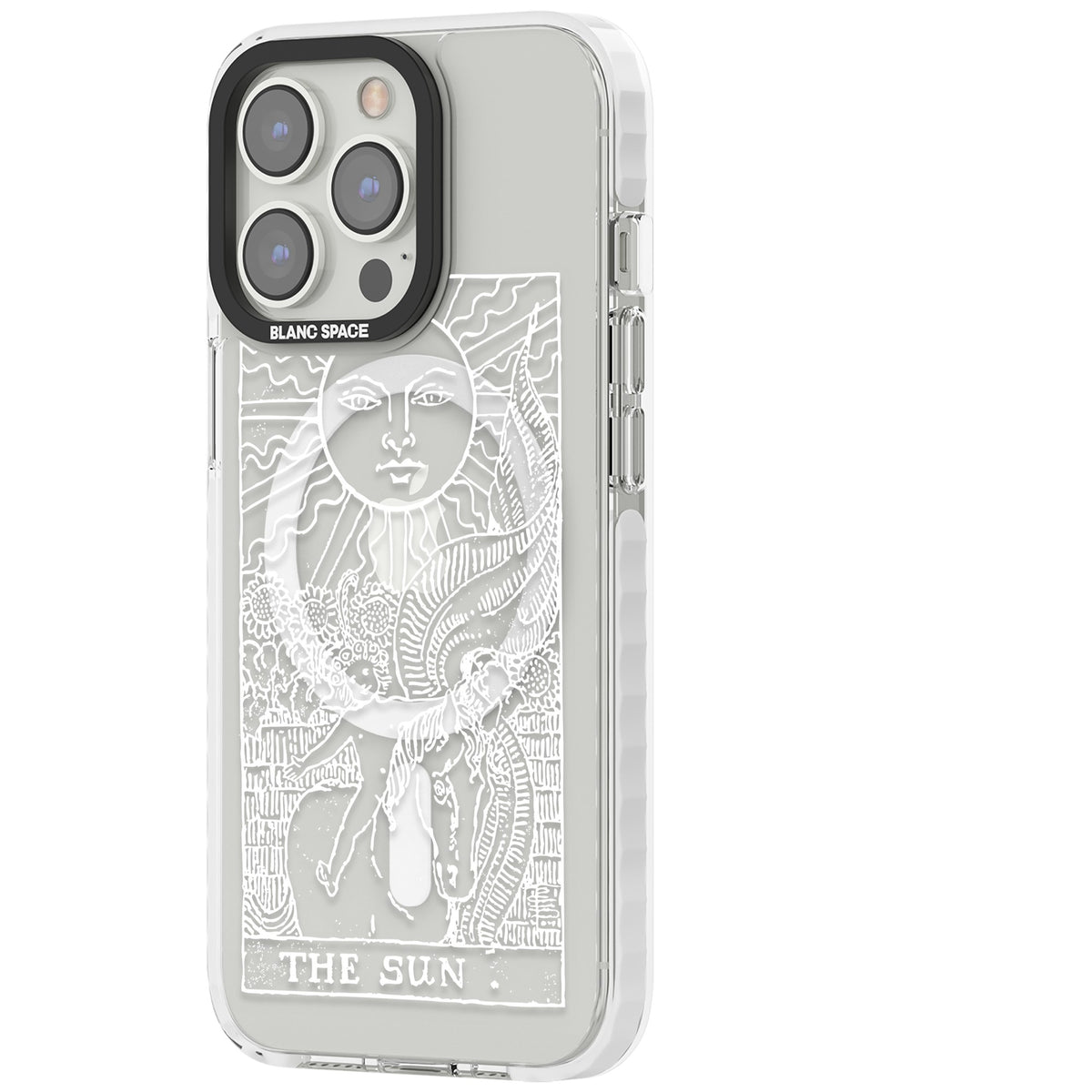 Personalised The Sun Tarot Card (White) iPhone 13 Pro / iPhone 13 Pro Max / iPhone 14 Pro / iPhone 14 Pro Max / iPhone 15 Pro / iPhone 15 Pro Max Impact Pro Clear Phone Case side
