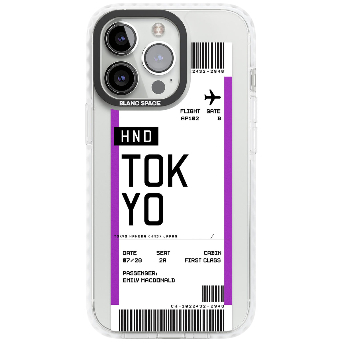 Personalised Tokyo Boarding Pass iPhone 13 Pro / iPhone 13 Pro Max / iPhone 14 Pro / iPhone 14 Pro Max / iPhone 15 Pro / iPhone 15 Pro Max Impact Pro Clear Phone Case front