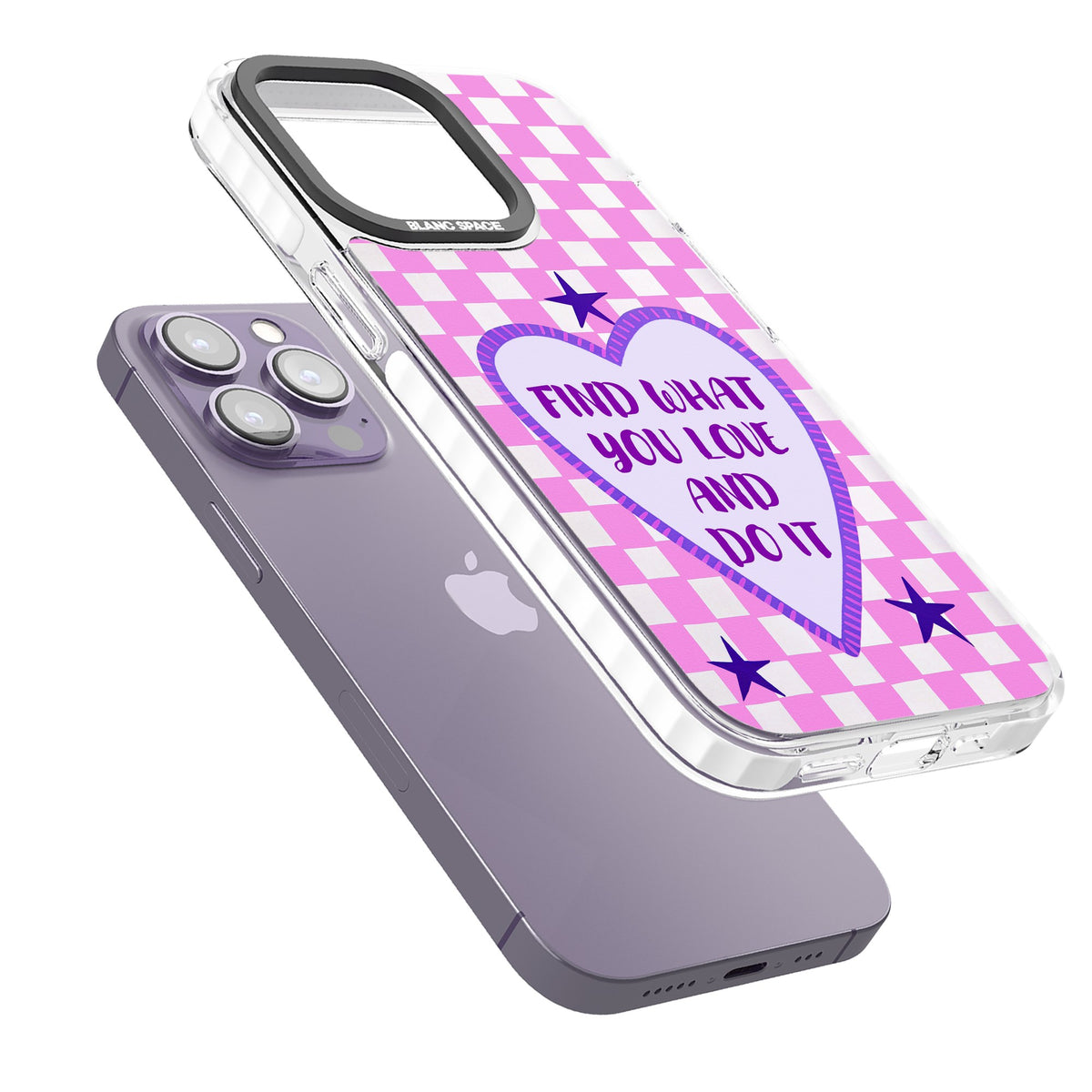 Find What You Love iPhone 13 Pro / iPhone 13 Pro Max / iPhone 14 Pro / iPhone 14 Pro Max / iPhone 15 Pro / iPhone 15 Pro Max Impact Pro Clear Phone Case angled