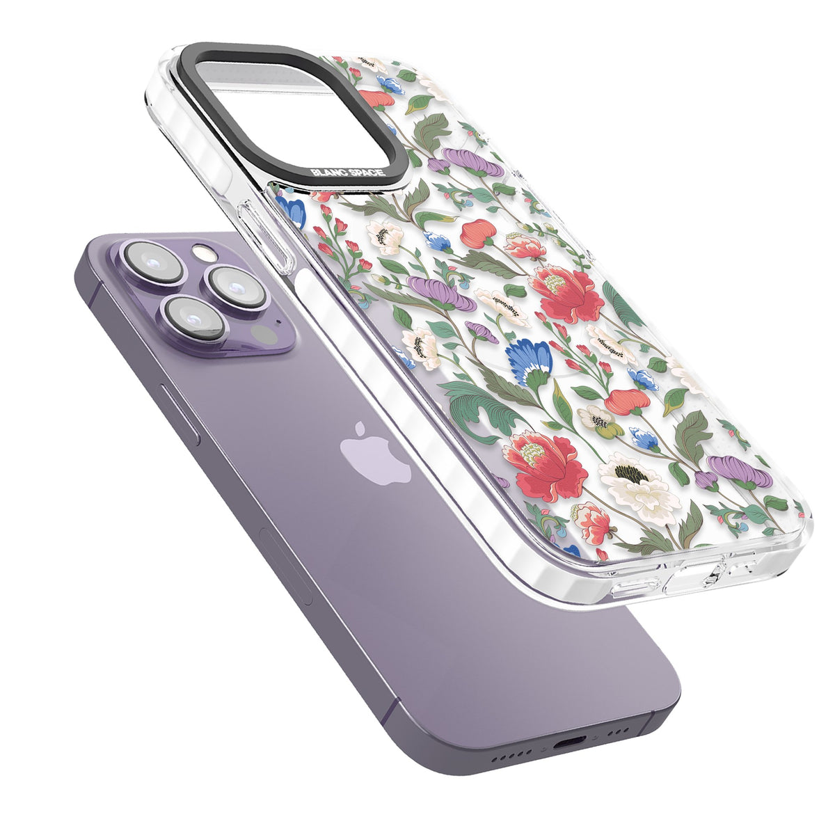 Chinoiserie Bloom iPhone 13 Pro / iPhone 13 Pro Max / iPhone 14 Pro / iPhone 14 Pro Max / iPhone 15 Pro / iPhone 15 Pro Max Impact Pro Clear Phone Case angled
