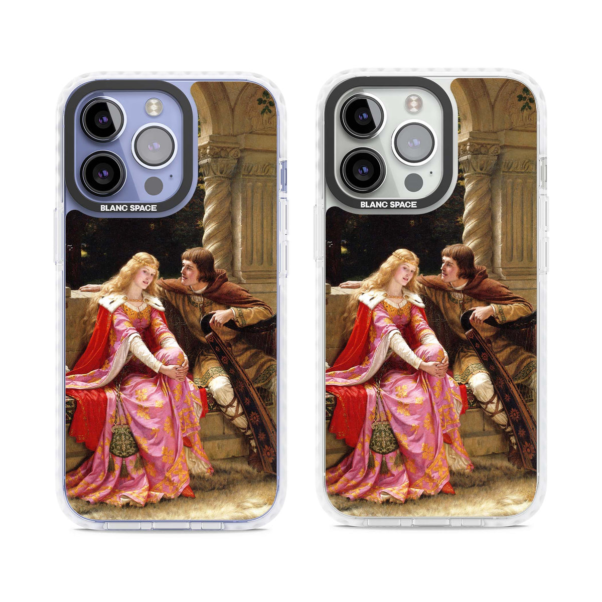 The End of the Song classic art iPhone case featuring a medieval lady in pink gown and her knight in a stone archway | Impact Magsafe case for iPhone 13 Pro, iPhone 14 Pro, iPhone 15 Pro