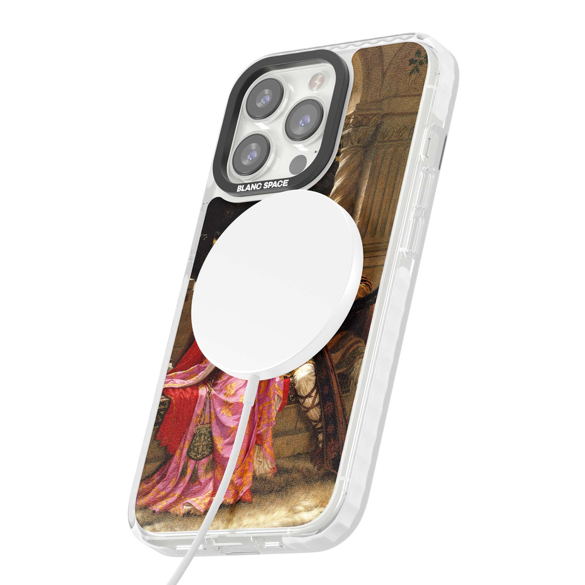 The End of the Song classic art iPhone case featuring a medieval lady in pink gown and her knight in a stone archway | Impact Magsafe case for iPhone 13 Pro, iPhone 14 Pro, iPhone 15 Pro