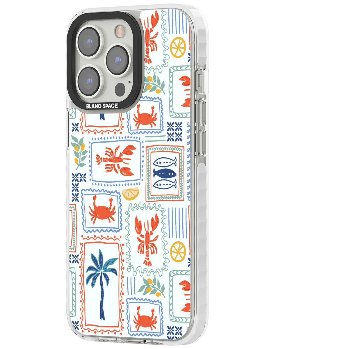 Seaside Stamps iPhone 13 Pro / iPhone 13 Pro Max / iPhone 14 Pro / iPhone 14 Pro Max / iPhone 15 Pro / iPhone 15 Pro Max Impact Pro Clear Phone Case side