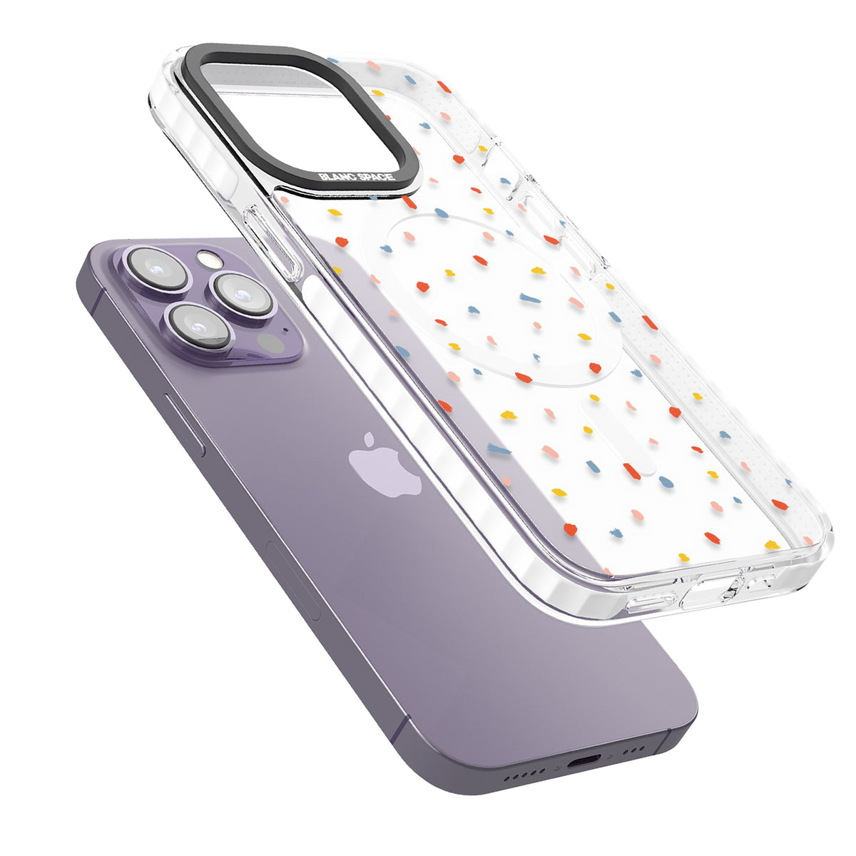 Small Confetti iPhone 13 Pro / iPhone 13 Pro Max / iPhone 14 Pro / iPhone 14 Pro Max / iPhone 15 Pro / iPhone 15 Pro Max Impact Pro Clear Phone Case angled