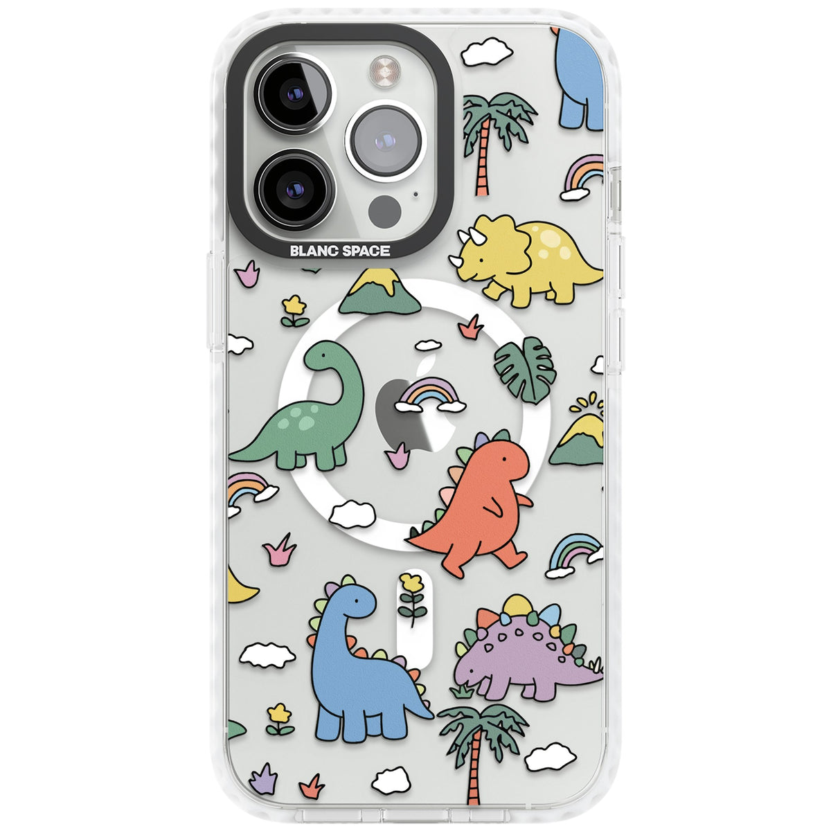 Cute Dino Pattern iPhone 13 Pro / iPhone 13 Pro Max / iPhone 14 Pro / iPhone 14 Pro Max / iPhone 15 Pro / iPhone 15 Pro Max Impact Pro Clear Phone Case front
