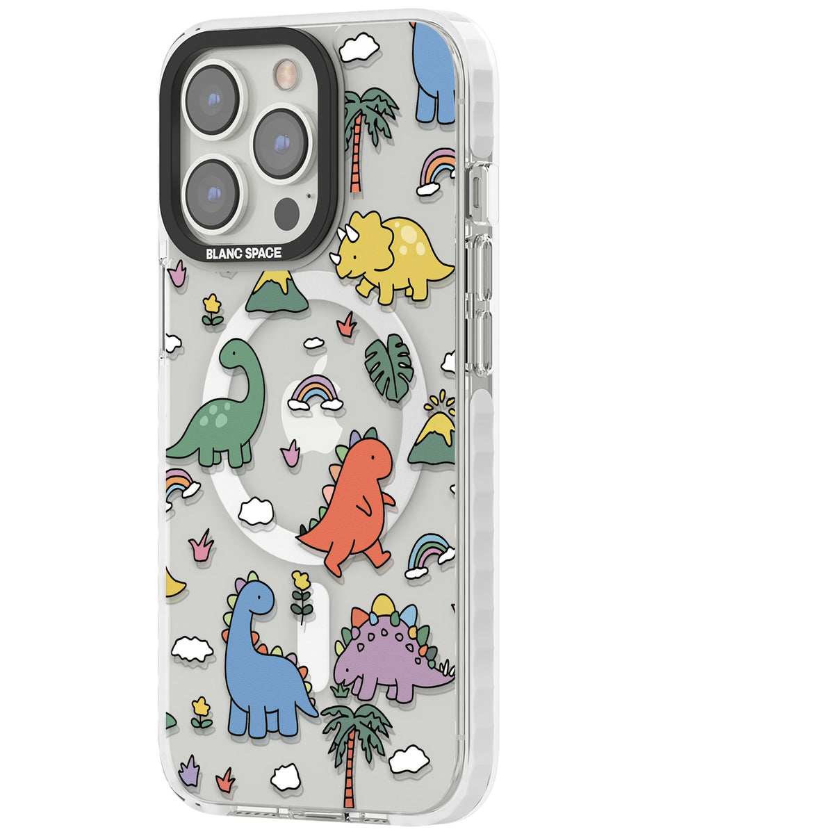 Cute Dino Pattern iPhone 13 Pro / iPhone 13 Pro Max / iPhone 14 Pro / iPhone 14 Pro Max / iPhone 15 Pro / iPhone 15 Pro Max Impact Pro Clear Phone Case side