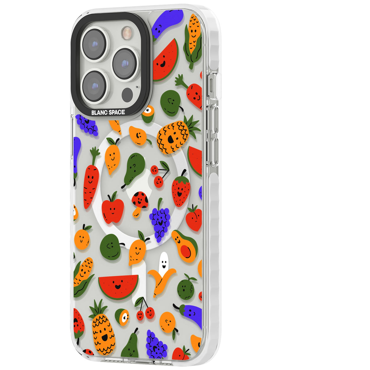 Playful Fruit Kawaii iPhone 13 Pro / iPhone 13 Pro Max / iPhone 14 Pro / iPhone 14 Pro Max / iPhone 15 Pro / iPhone 15 Pro Max Impact Pro Clear Phone Case side