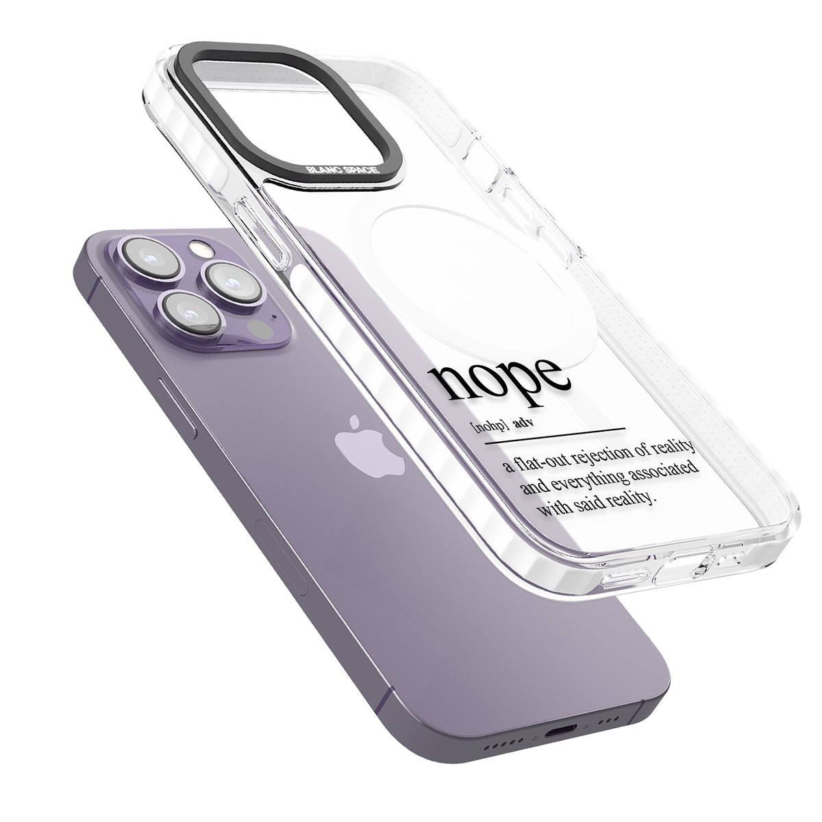 Nope iPhone 13 Pro / iPhone 13 Pro Max / iPhone 14 Pro / iPhone 14 Pro Max / iPhone 15 Pro / iPhone 15 Pro Max Impact Pro Clear Phone Case angled