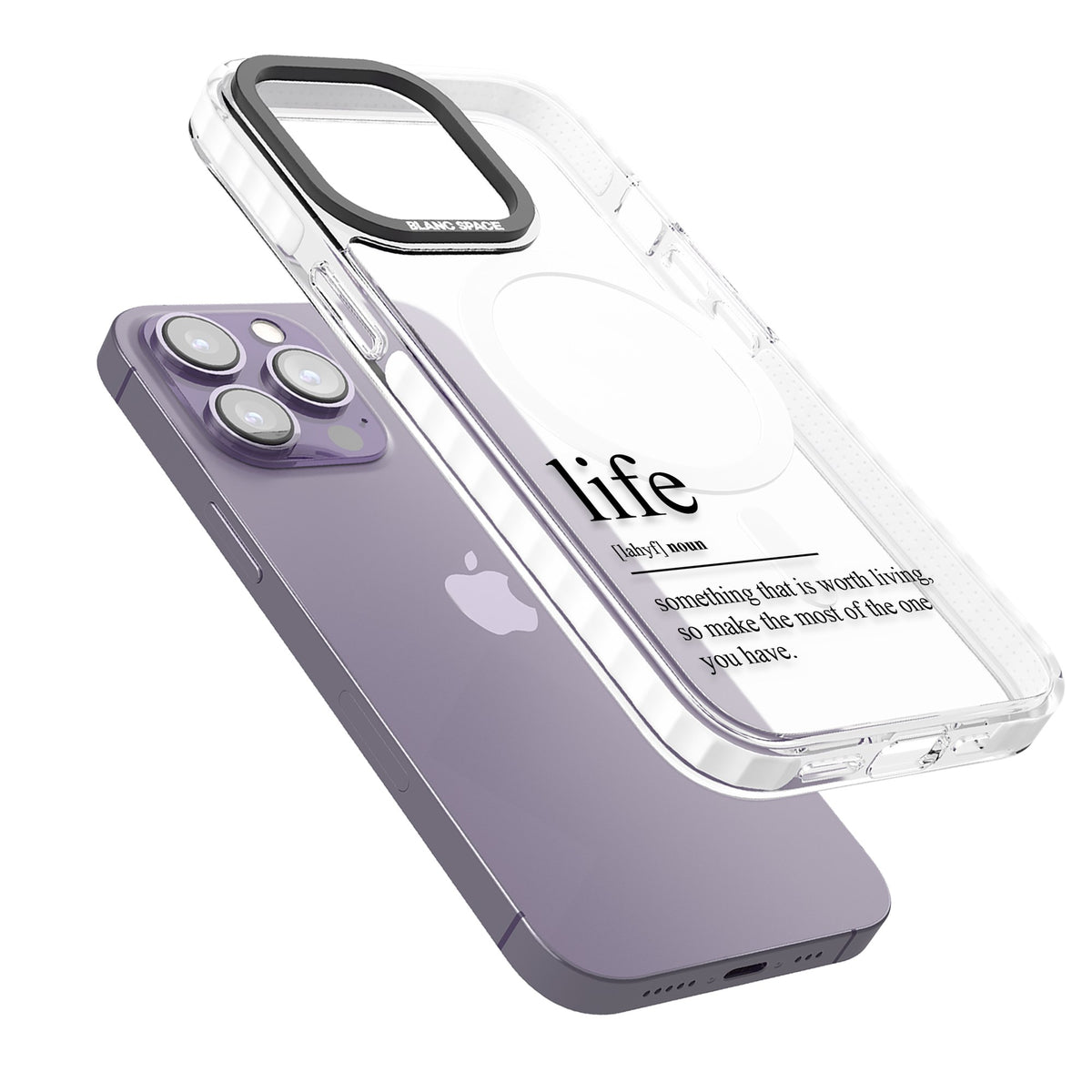 Life iPhone 13 Pro / iPhone 13 Pro Max / iPhone 14 Pro / iPhone 14 Pro Max / iPhone 15 Pro / iPhone 15 Pro Max Impact Pro Clear Phone Case angled