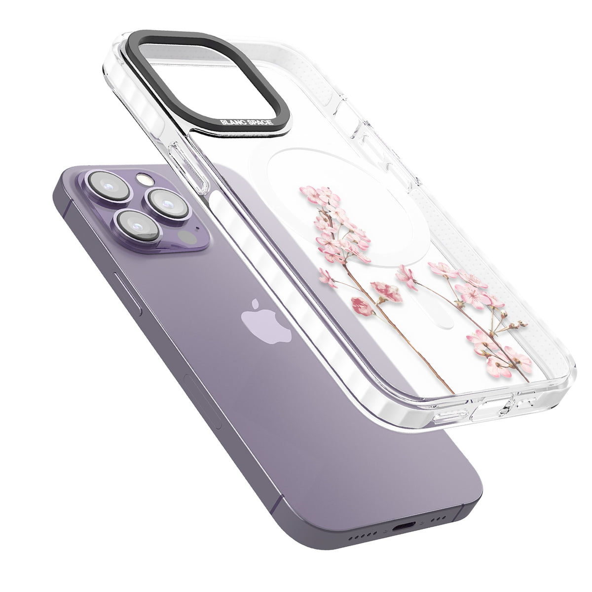 Blossom Flower iPhone 13 Pro / iPhone 13 Pro Max / iPhone 14 Pro / iPhone 14 Pro Max / iPhone 15 Pro / iPhone 15 Pro Max Impact Pro Clear Phone Case angled