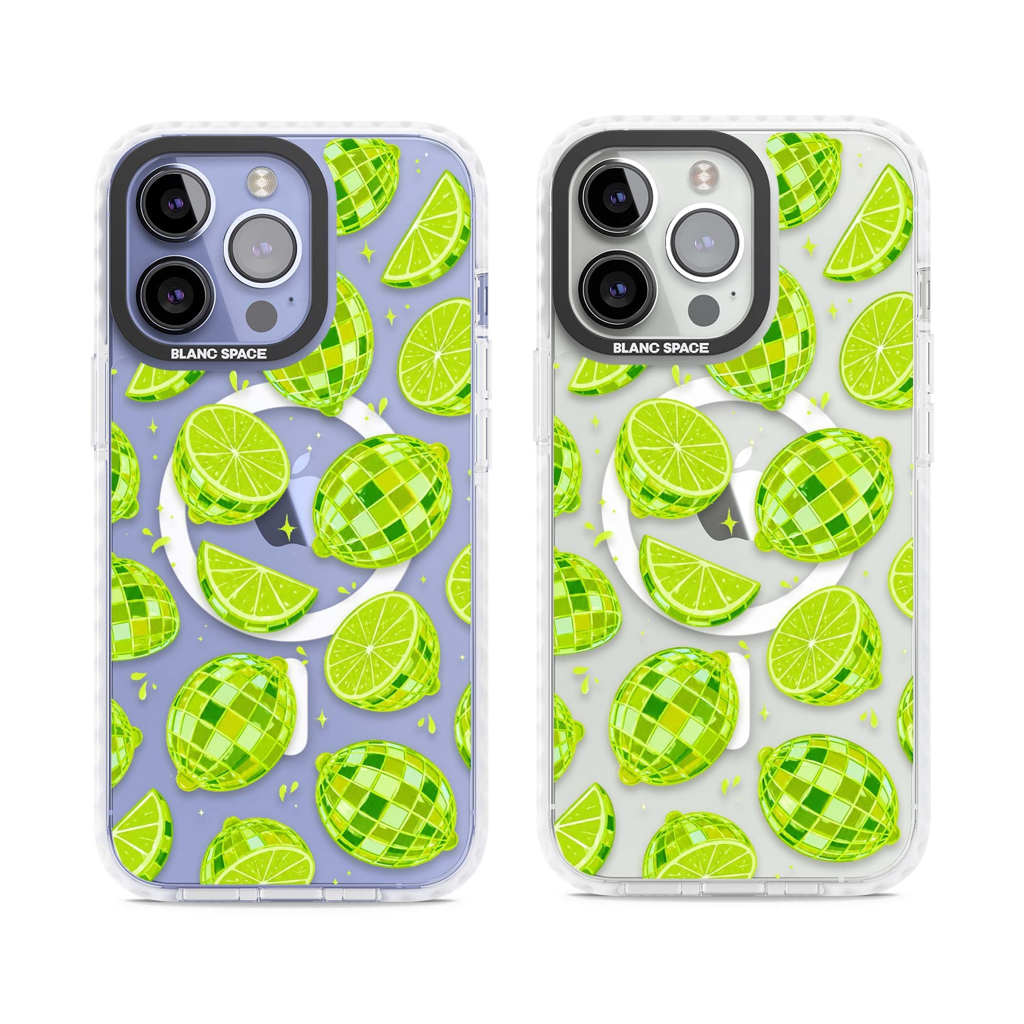 Disco Limes fruit aesthetic iPhone case featuring green disco balls, lime slices and citrus sparkles | Impact Magsafe case for iPhone 13 Pro, iPhone 14 Pro, iPhone 15 Pro