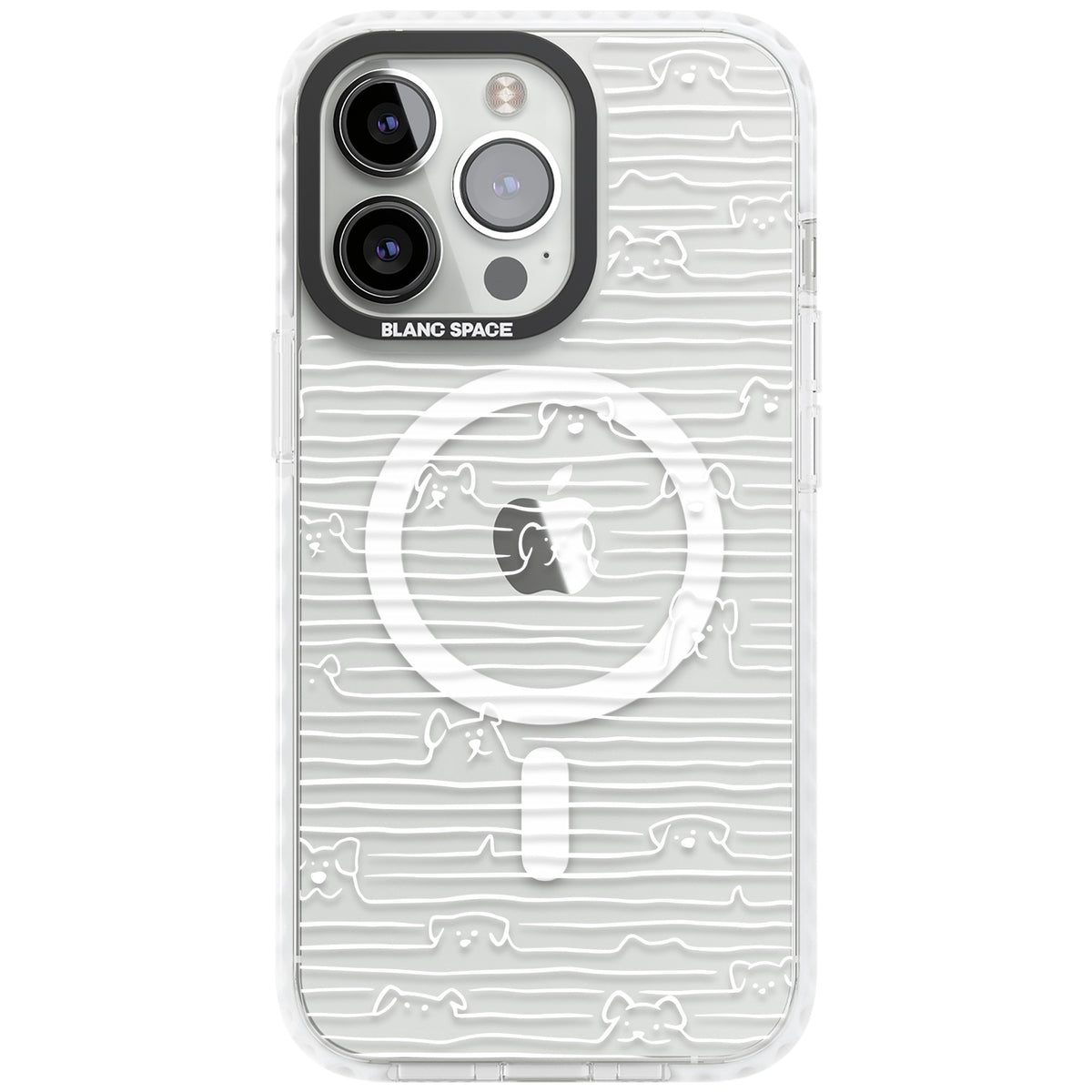Dog Lines (White) iPhone 13 Pro / iPhone 13 Pro Max / iPhone 14 Pro / iPhone 14 Pro Max / iPhone 15 Pro / iPhone 15 Pro Max Impact Pro Clear Phone Case front