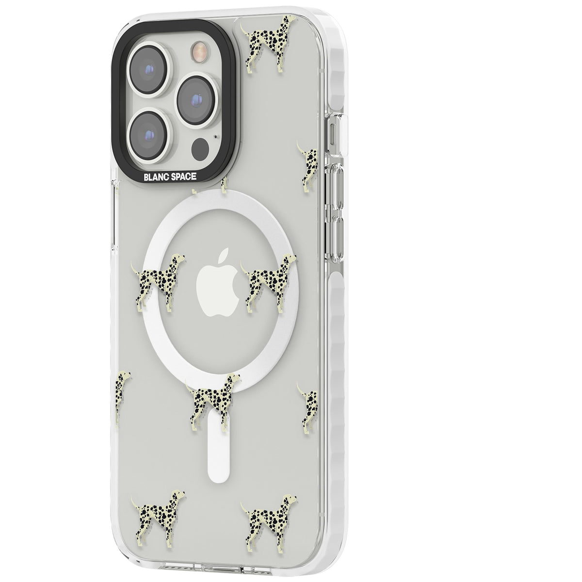 Dalmatian Dog Pattern iPhone 13 Pro / iPhone 13 Pro Max / iPhone 14 Pro / iPhone 14 Pro Max / iPhone 15 Pro / iPhone 15 Pro Max Impact Pro Clear Phone Case side