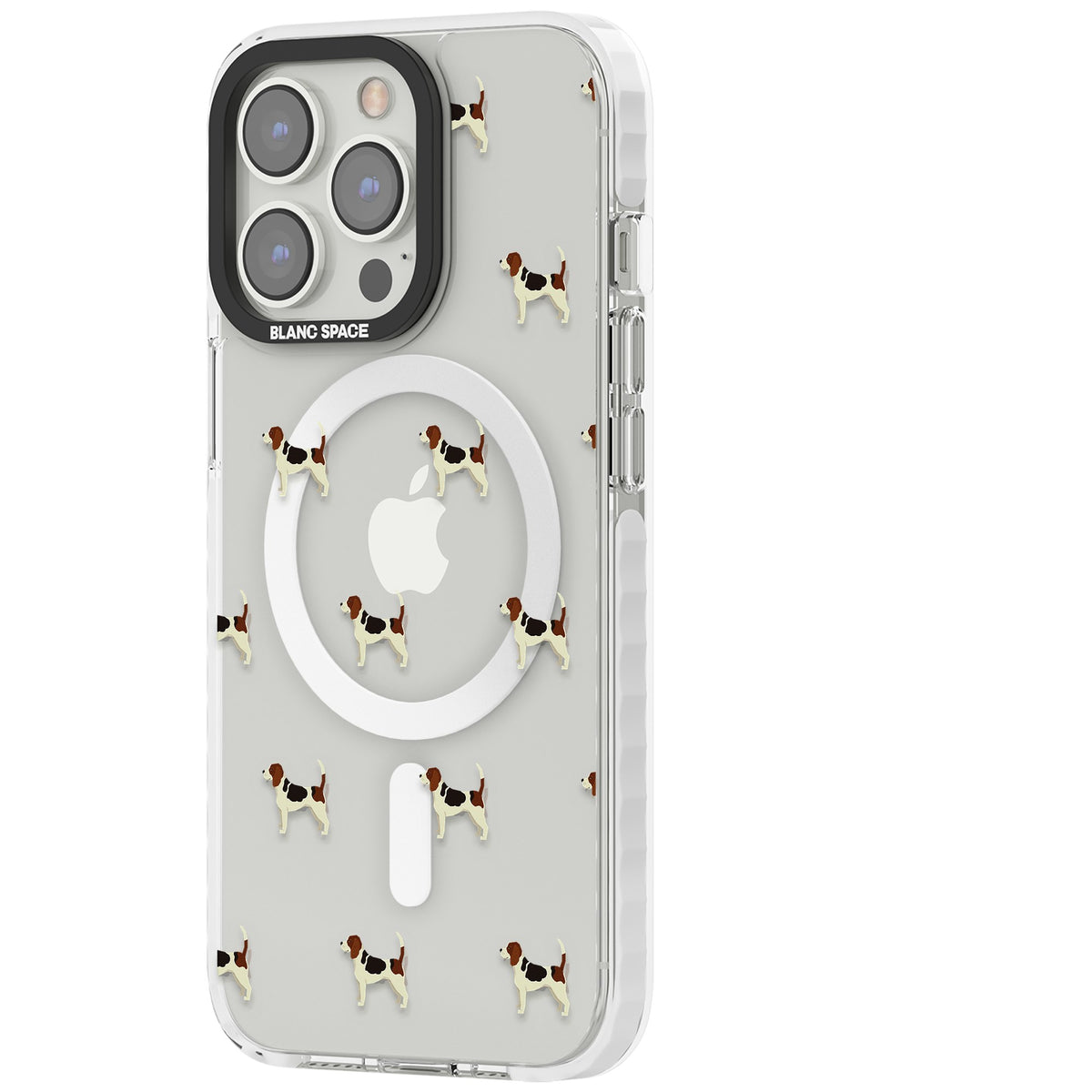 Beagle Dog Pattern iPhone 13 Pro / iPhone 13 Pro Max / iPhone 14 Pro / iPhone 14 Pro Max / iPhone 15 Pro / iPhone 15 Pro Max Impact Pro Clear Phone Case side