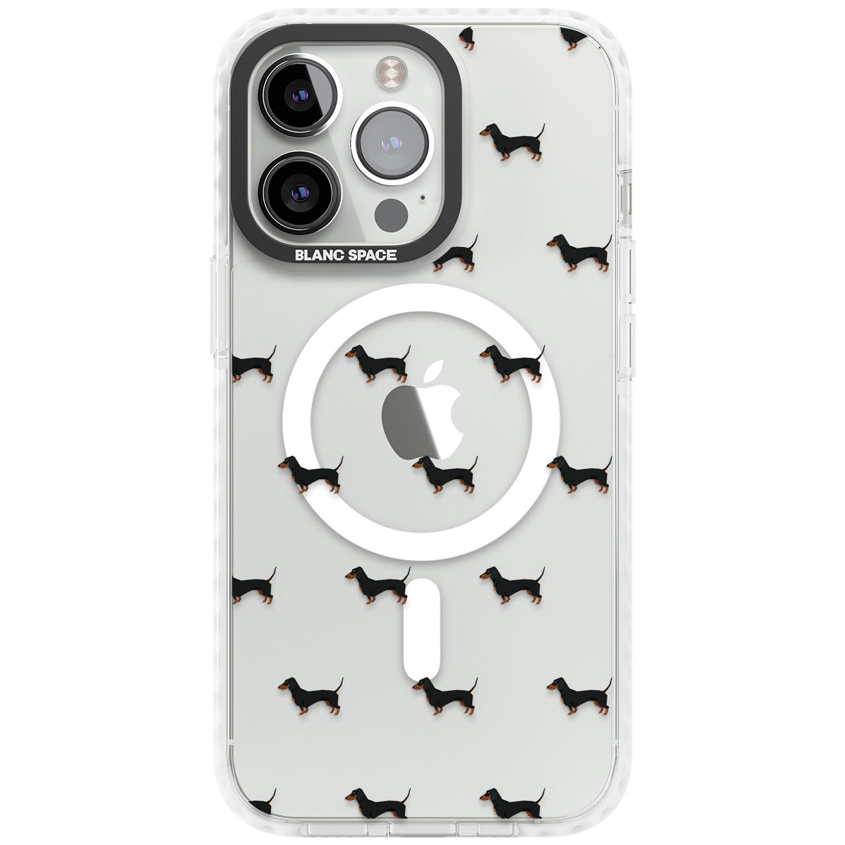 Dachshund Pattern Clear iPhone 13 Pro / iPhone 13 Pro Max / iPhone 14 Pro / iPhone 14 Pro Max / iPhone 15 Pro / iPhone 15 Pro Max Impact Pro Clear Phone Case front