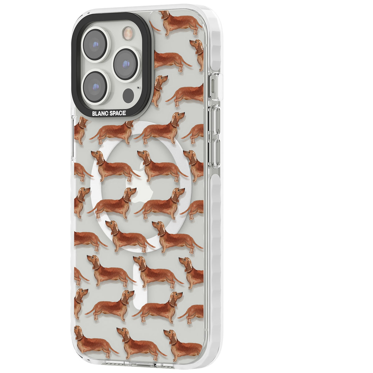 Dachshund Watercolor Dog Pattern iPhone 13 Pro / iPhone 13 Pro Max / iPhone 14 Pro / iPhone 14 Pro Max / iPhone 15 Pro / iPhone 15 Pro Max Impact Pro Clear Phone Case side