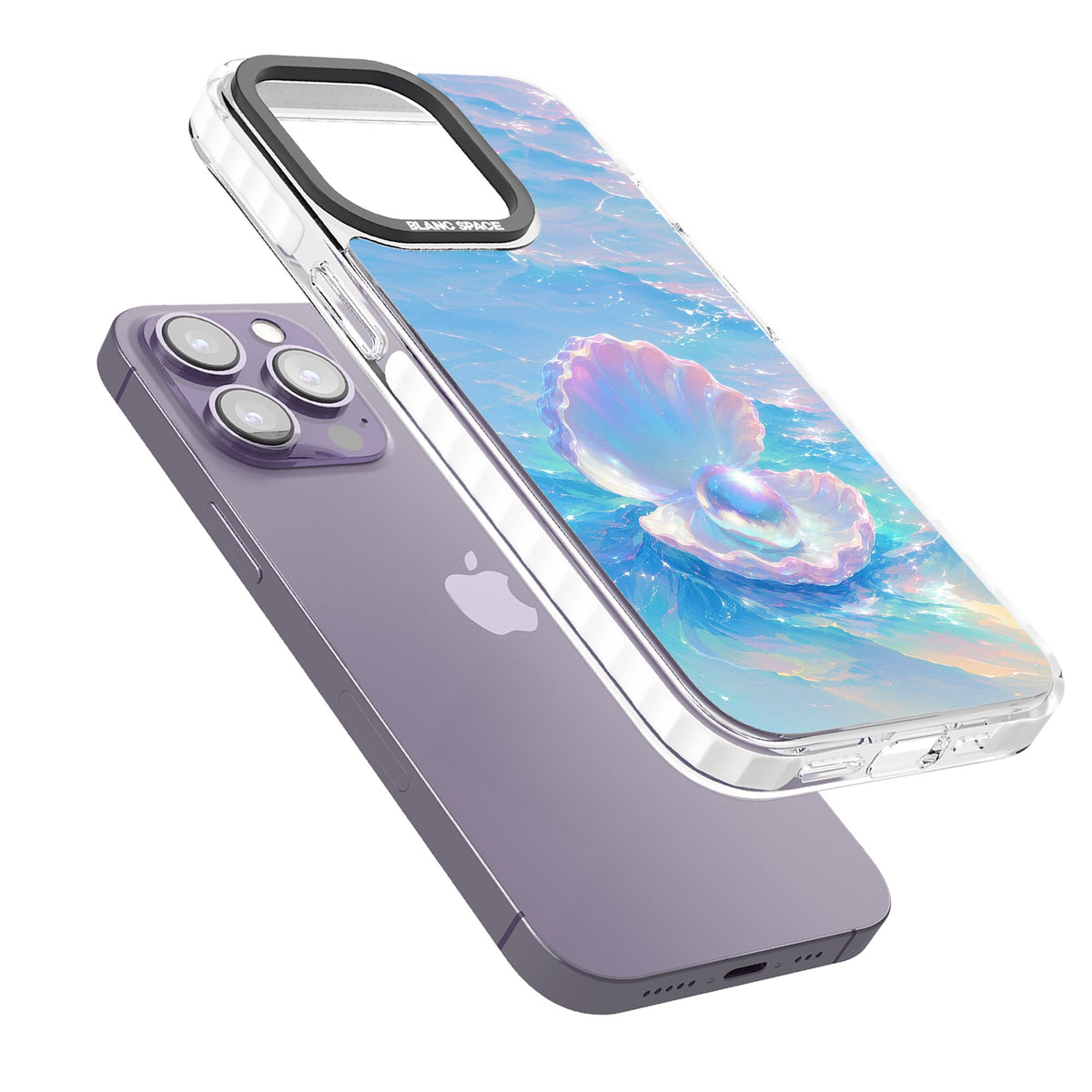 The Pearl Clam iPhone 13 Pro / iPhone 13 Pro Max / iPhone 14 Pro / iPhone 14 Pro Max / iPhone 15 Pro / iPhone 15 Pro Max Impact Pro Clear Phone Case angled