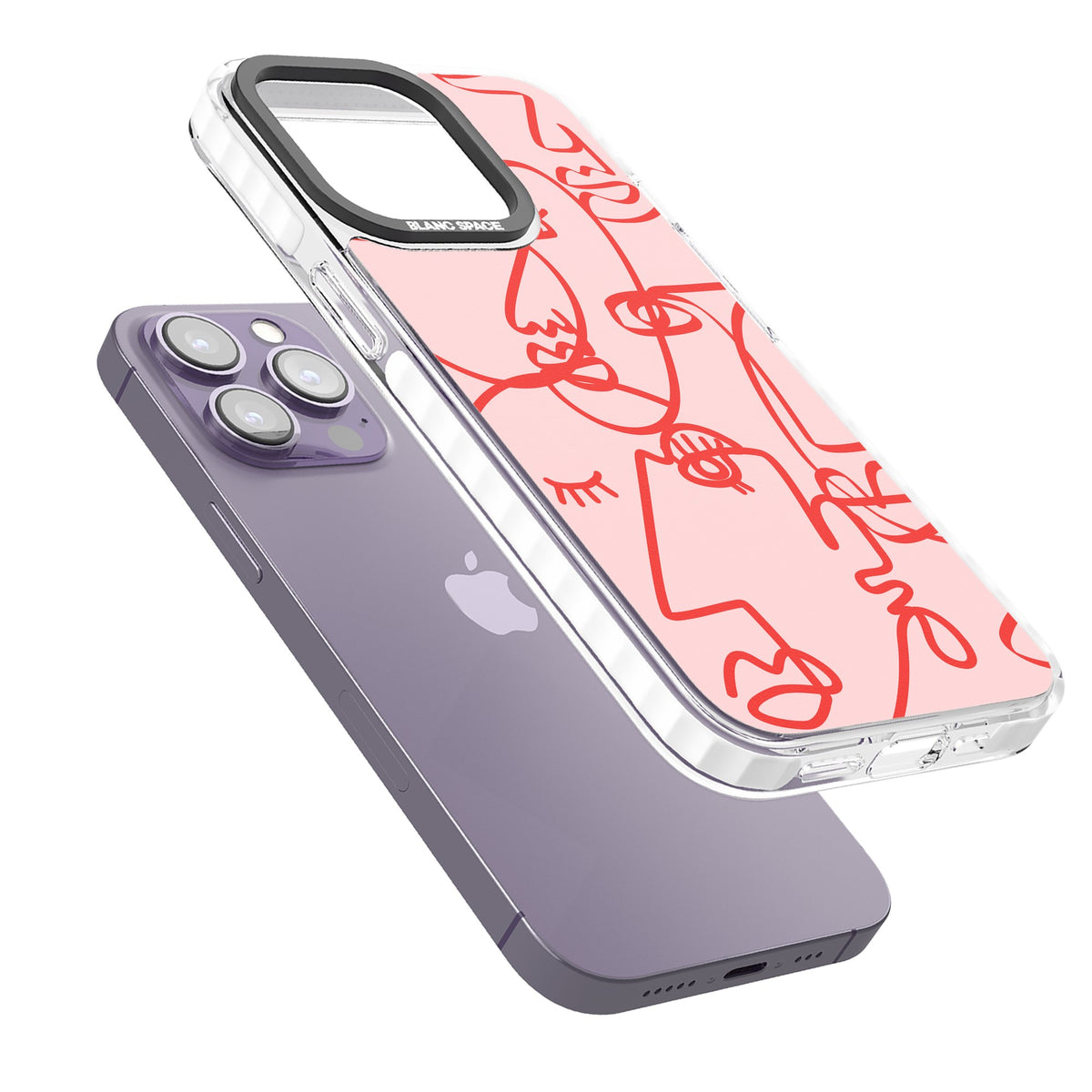 Red Line Art iPhone 13 Pro / iPhone 13 Pro Max / iPhone 14 Pro / iPhone 14 Pro Max / iPhone 15 Pro / iPhone 15 Pro Max Impact Pro Clear Phone Case angled