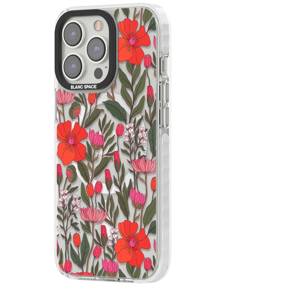 Peachy Floral iPhone 13 Pro / iPhone 13 Pro Max / iPhone 14 Pro / iPhone 14 Pro Max / iPhone 15 Pro / iPhone 15 Pro Max Impact Pro Clear Phone Case side