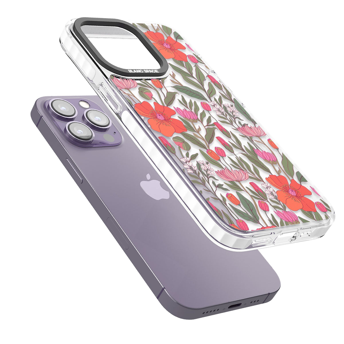 Peachy Floral iPhone 13 Pro / iPhone 13 Pro Max / iPhone 14 Pro / iPhone 14 Pro Max / iPhone 15 Pro / iPhone 15 Pro Max Impact Pro Clear Phone Case angled
