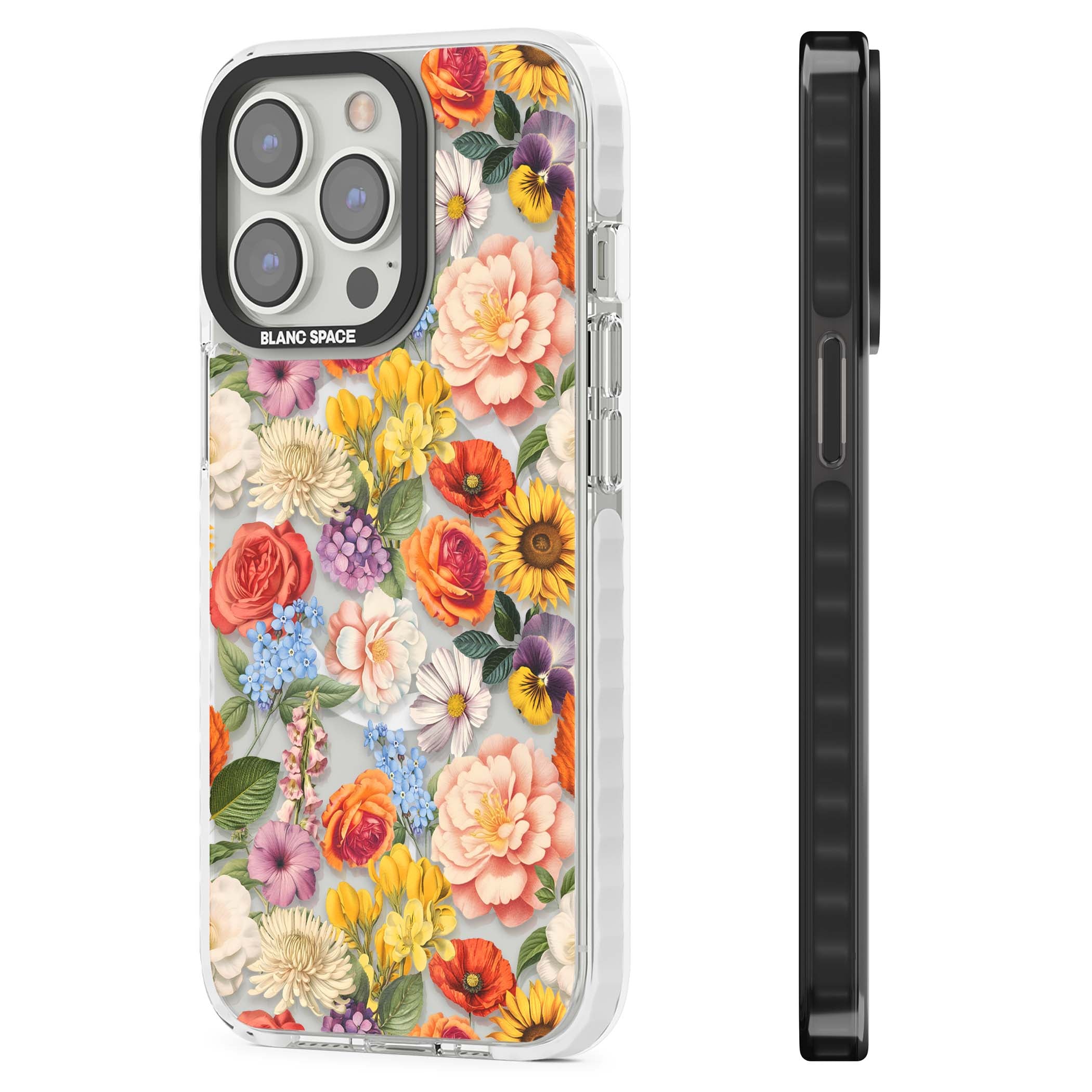 Bloom Basket floral iPhone case featuring cottage garden flowers including peonies, sunflowers, and wildflowers in pastel col | Impact Magsafe case for iPhone 13 Pro, iPhone 14 Pro, iPhone 15 Pro