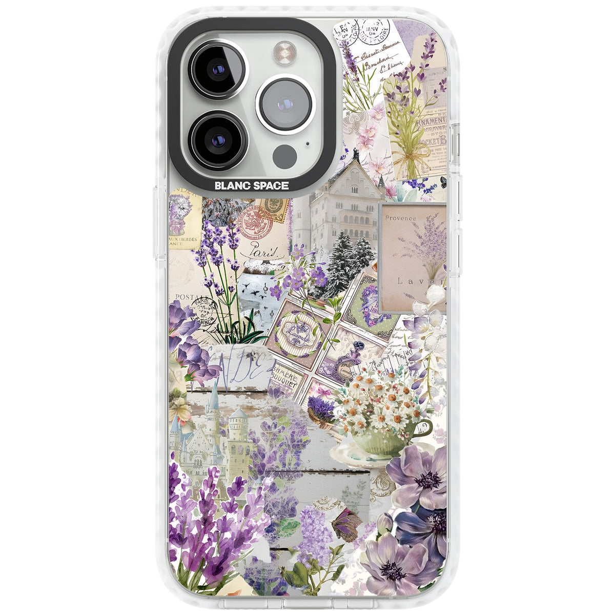 Soft Lavender Collage iPhone 13 Pro / iPhone 13 Pro Max / iPhone 14 Pro / iPhone 14 Pro Max / iPhone 15 Pro / iPhone 15 Pro Max Impact Pro Clear Phone Case front
