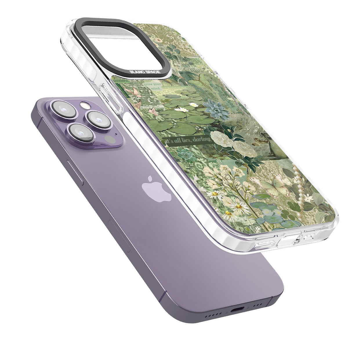 Sage Collage iPhone 13 Pro / iPhone 13 Pro Max / iPhone 14 Pro / iPhone 14 Pro Max / iPhone 15 Pro / iPhone 15 Pro Max Impact Pro Clear Phone Case angled