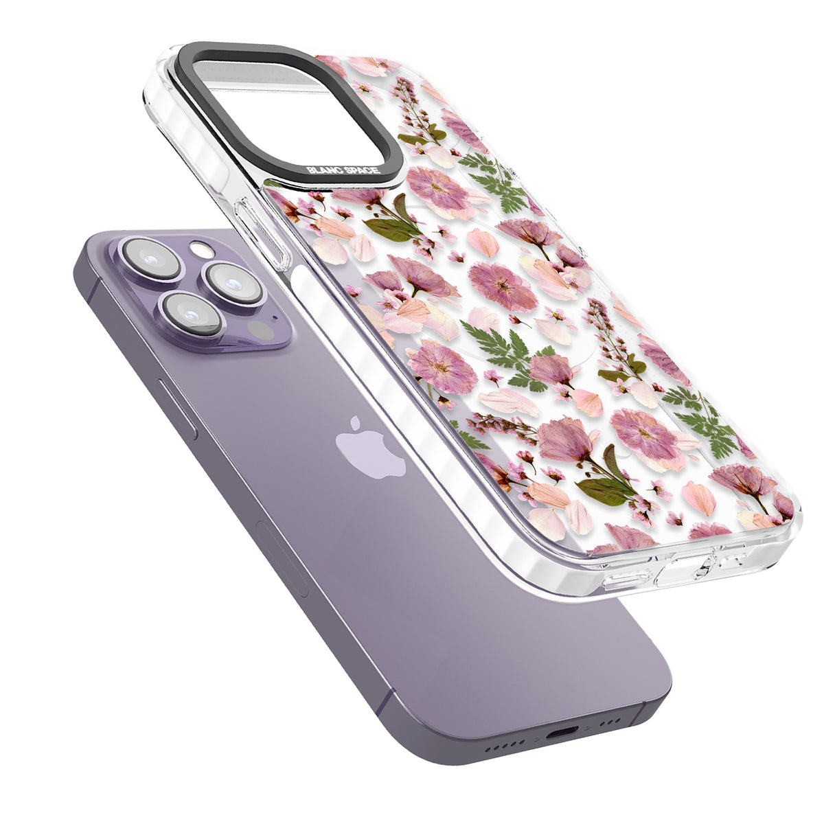 Botanical Blush iPhone 13 Pro / iPhone 13 Pro Max / iPhone 14 Pro / iPhone 14 Pro Max / iPhone 15 Pro / iPhone 15 Pro Max Impact Pro Clear Phone Case angled
