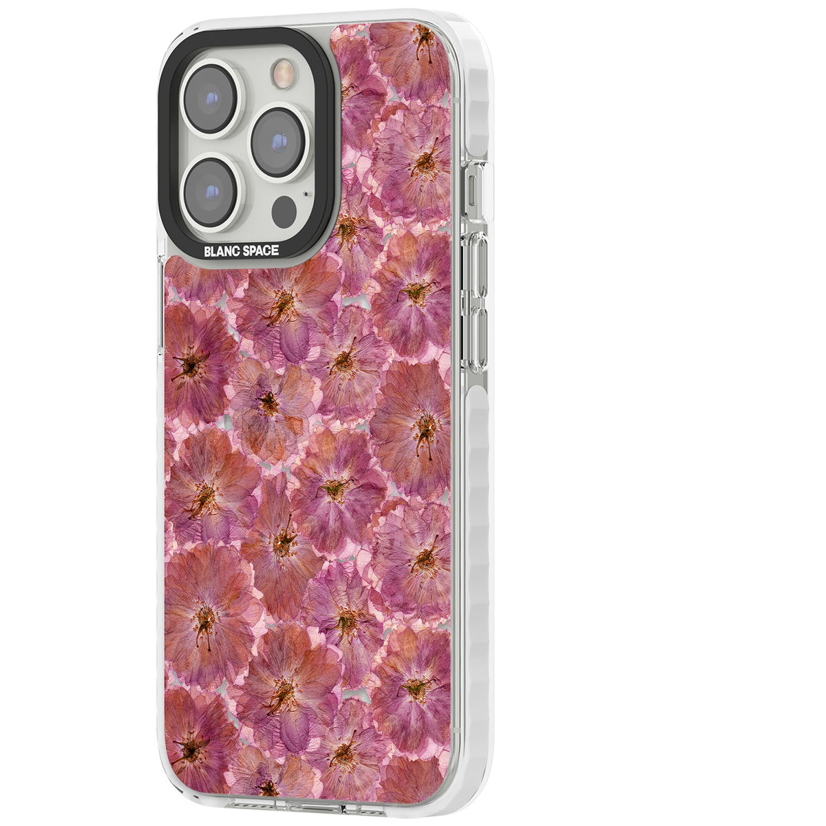 Large Pink Florals iPhone 13 Pro / iPhone 13 Pro Max / iPhone 14 Pro / iPhone 14 Pro Max / iPhone 15 Pro / iPhone 15 Pro Max Impact Pro Clear Phone Case side