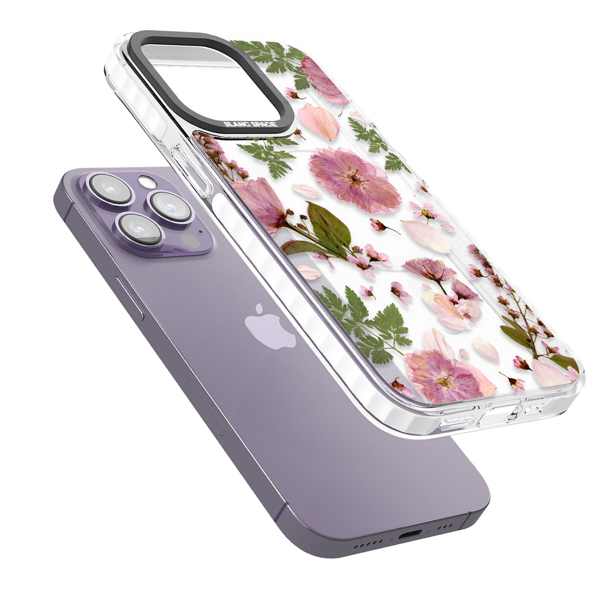 Blossom Bouquet iPhone 13 Pro / iPhone 13 Pro Max / iPhone 14 Pro / iPhone 14 Pro Max / iPhone 15 Pro / iPhone 15 Pro Max Impact Pro Clear Phone Case angled