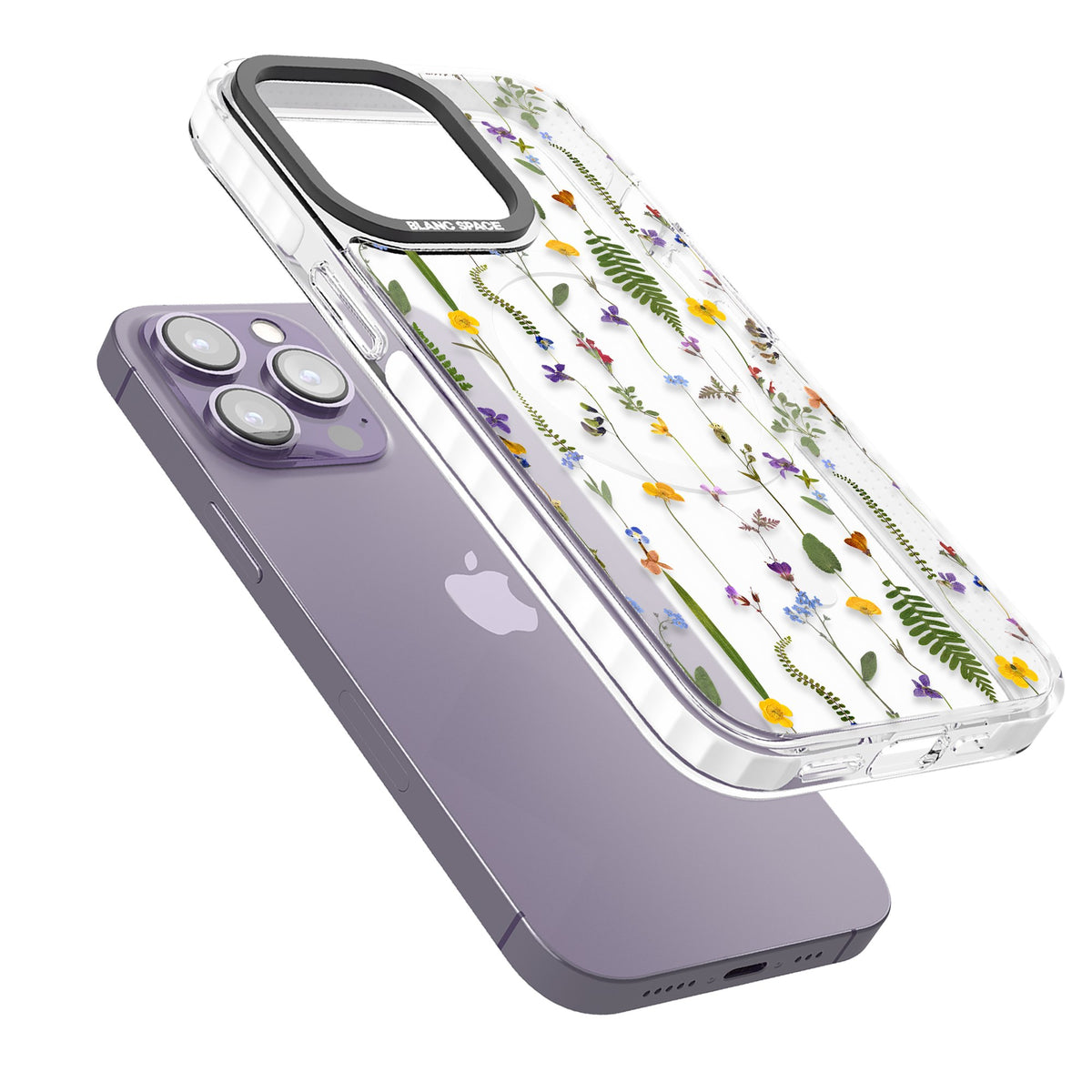 Wildflower Chain iPhone 13 Pro / iPhone 13 Pro Max / iPhone 14 Pro / iPhone 14 Pro Max / iPhone 15 Pro / iPhone 15 Pro Max Impact Pro Clear Phone Case angled