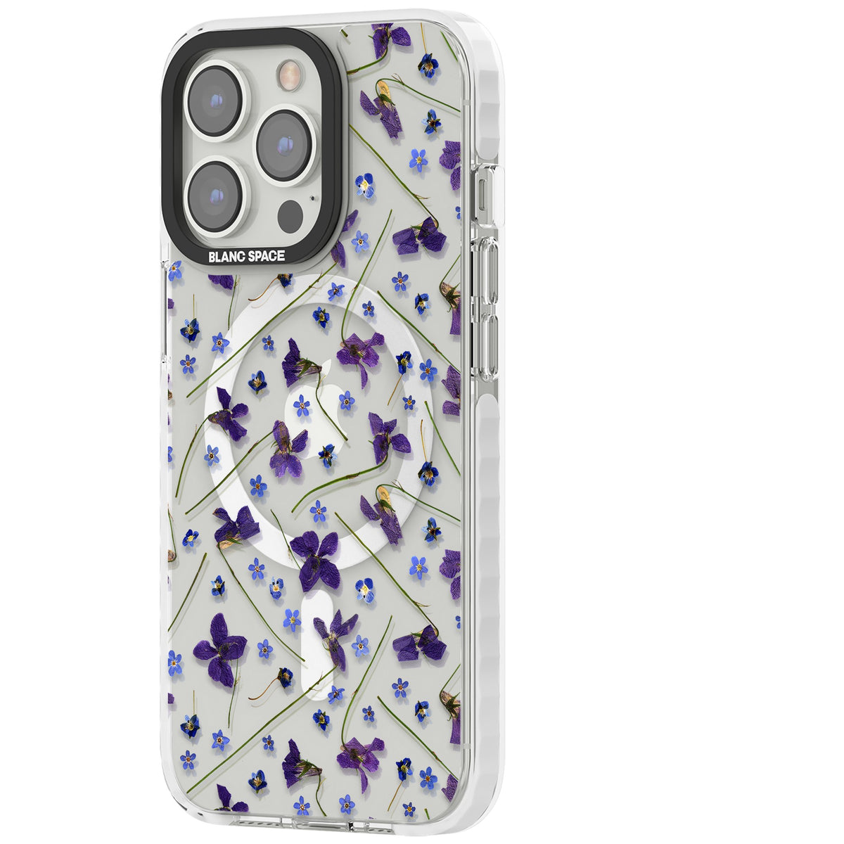 Pressed Violets iPhone 13 Pro / iPhone 13 Pro Max / iPhone 14 Pro / iPhone 14 Pro Max / iPhone 15 Pro / iPhone 15 Pro Max Impact Pro Clear Phone Case side