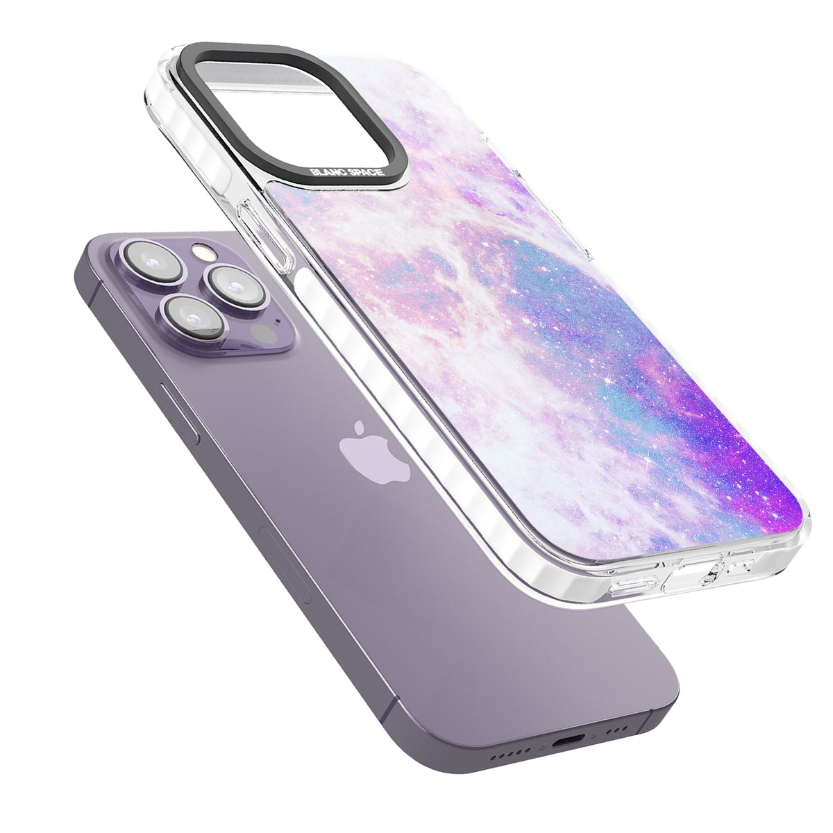 Pastel Galaxy iPhone 13 Pro / iPhone 13 Pro Max / iPhone 14 Pro / iPhone 14 Pro Max / iPhone 15 Pro / iPhone 15 Pro Max Impact Pro Clear Phone Case angled