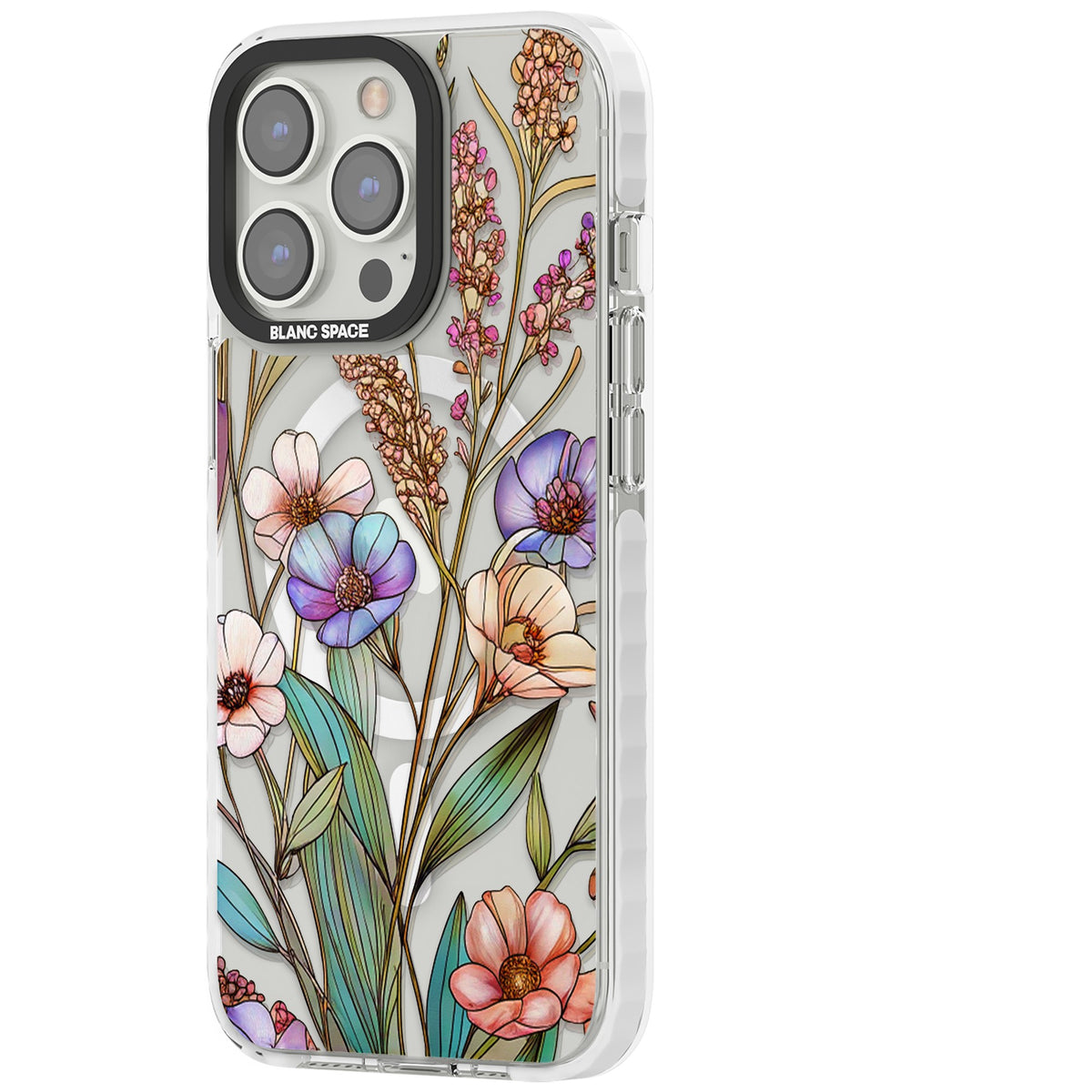 Glass Summer Flowers iPhone 13 Pro / iPhone 13 Pro Max / iPhone 14 Pro / iPhone 14 Pro Max / iPhone 15 Pro / iPhone 15 Pro Max Impact Pro Clear Phone Case side