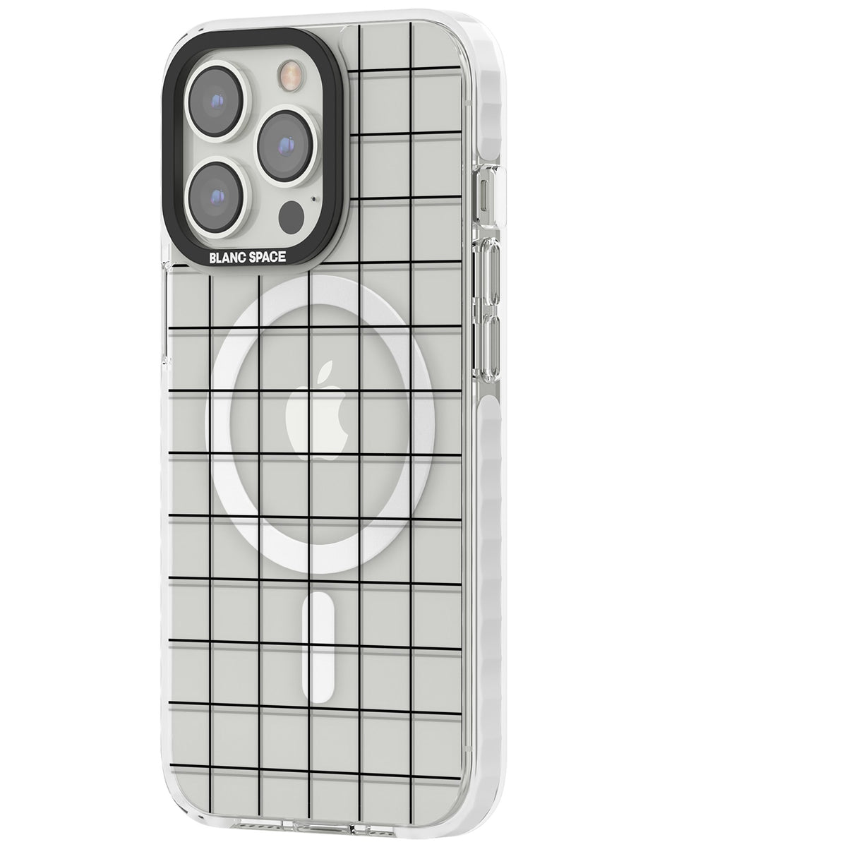 Simplistic Large Grid iPhone 13 Pro / iPhone 13 Pro Max / iPhone 14 Pro / iPhone 14 Pro Max / iPhone 15 Pro / iPhone 15 Pro Max Impact Pro Clear Phone Case side