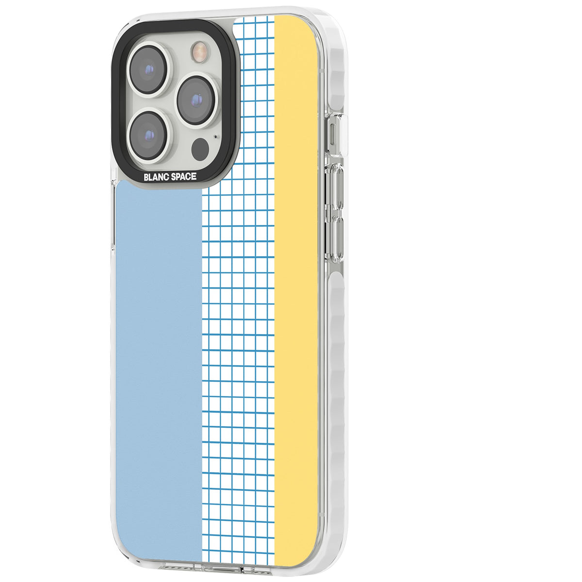 Abstract Grid Blue & Yellow iPhone 13 Pro / iPhone 13 Pro Max / iPhone 14 Pro / iPhone 14 Pro Max / iPhone 15 Pro / iPhone 15 Pro Max Impact Pro Clear Phone Case side