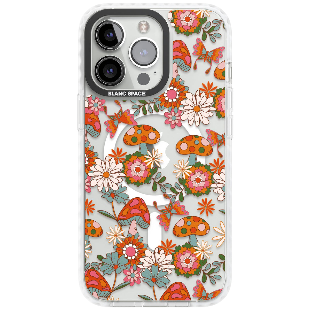 Groovy Shrooms & Flowers iPhone 13 Pro / iPhone 13 Pro Max / iPhone 14 Pro / iPhone 14 Pro Max / iPhone 15 Pro / iPhone 15 Pro Max Impact Pro Clear Phone Case front