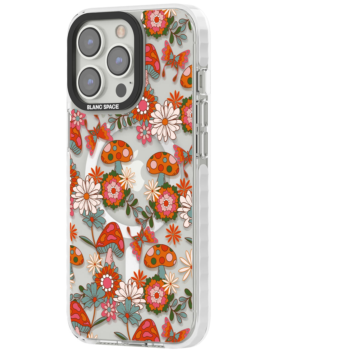 Groovy Shrooms & Flowers iPhone 13 Pro / iPhone 13 Pro Max / iPhone 14 Pro / iPhone 14 Pro Max / iPhone 15 Pro / iPhone 15 Pro Max Impact Pro Clear Phone Case side