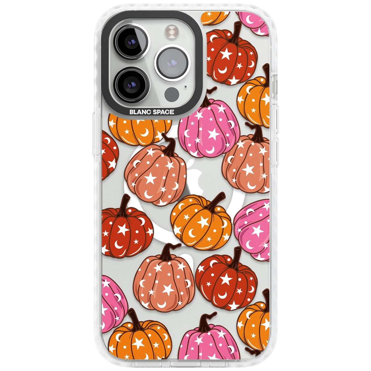 Pumpkin Starfall Pattern iPhone 13 Pro / iPhone 13 Pro Max / iPhone 14 Pro / iPhone 14 Pro Max / iPhone 15 Pro / iPhone 15 Pro Max Impact Pro Clear Phone Case front