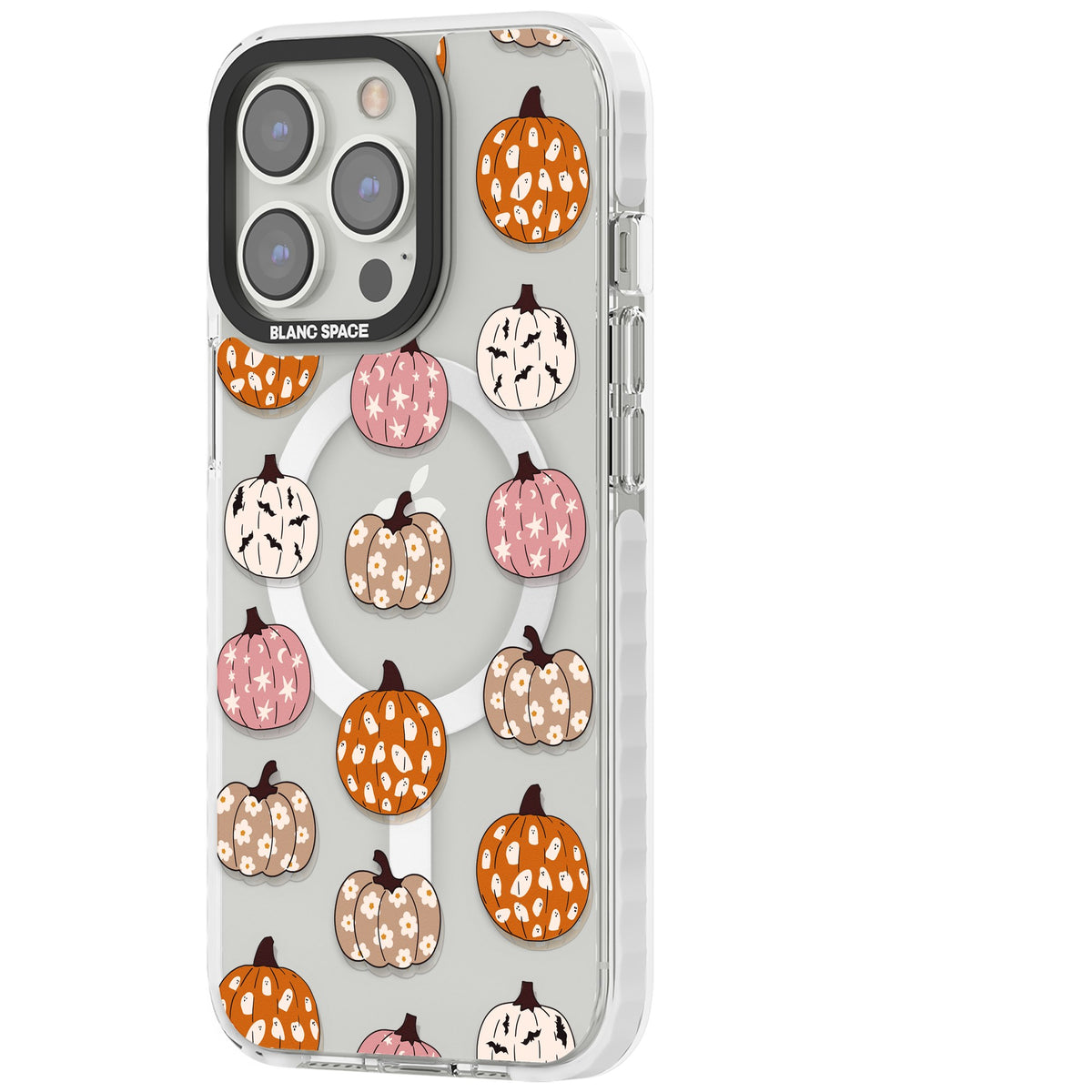 Floral Pumpkins iPhone 13 Pro / iPhone 13 Pro Max / iPhone 14 Pro / iPhone 14 Pro Max / iPhone 15 Pro / iPhone 15 Pro Max Impact Pro Clear Phone Case side