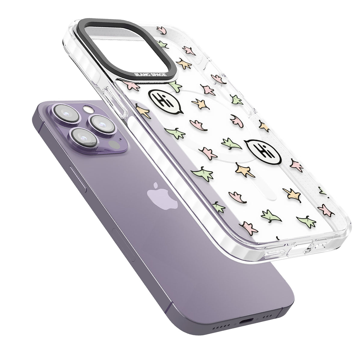 Heartstopper Leaves iPhone 13 Pro / iPhone 13 Pro Max / iPhone 14 Pro / iPhone 14 Pro Max / iPhone 15 Pro / iPhone 15 Pro Max Impact Pro Clear Phone Case angled