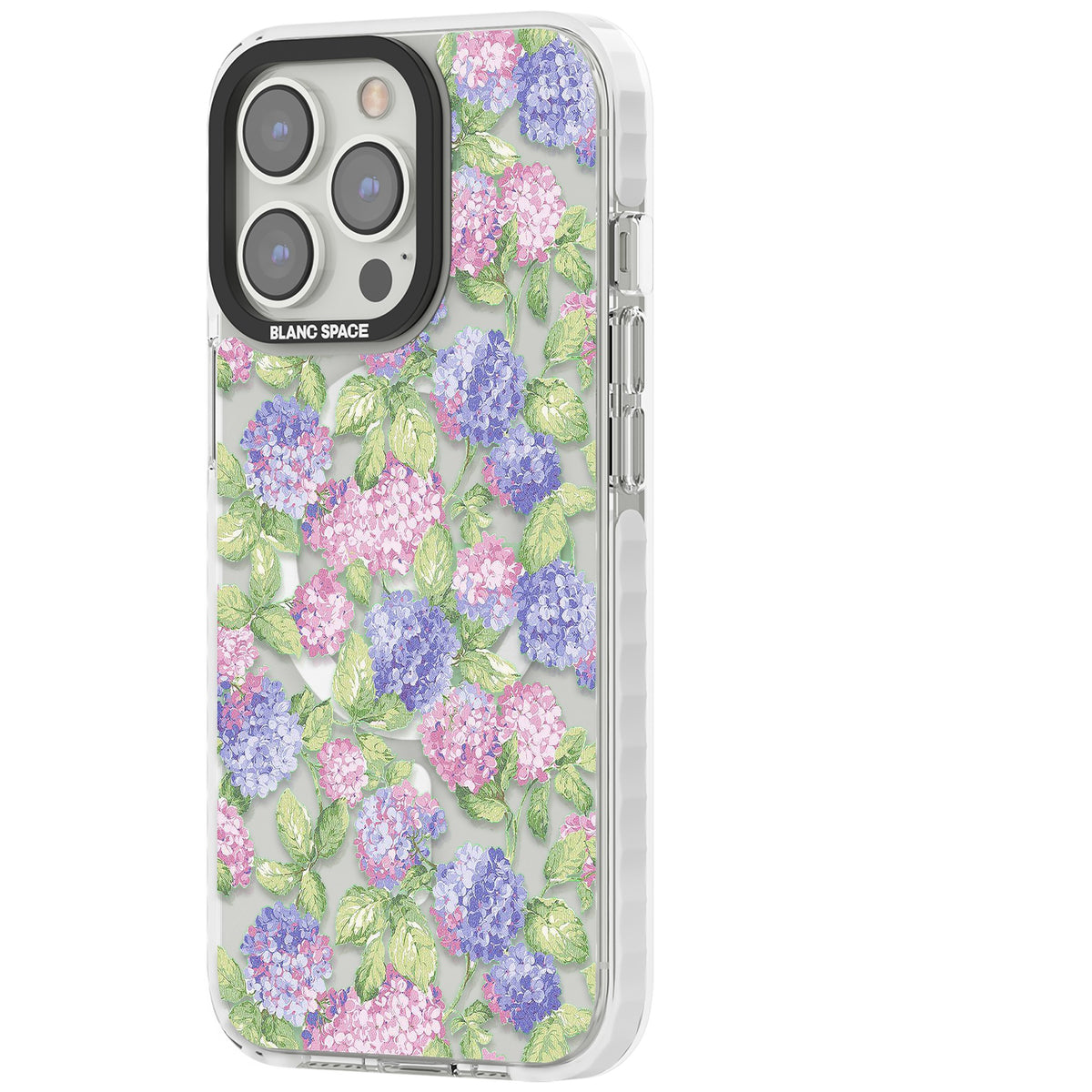 Cottage Hydrangea iPhone 13 Pro / iPhone 13 Pro Max / iPhone 14 Pro / iPhone 14 Pro Max / iPhone 15 Pro / iPhone 15 Pro Max Impact Pro Clear Phone Case side