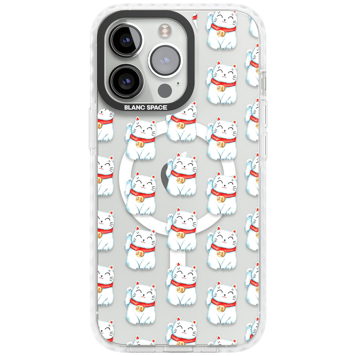 Lucky Cat Pattern iPhone 13 Pro / iPhone 13 Pro Max / iPhone 14 Pro / iPhone 14 Pro Max / iPhone 15 Pro / iPhone 15 Pro Max Impact Pro Clear Phone Case front