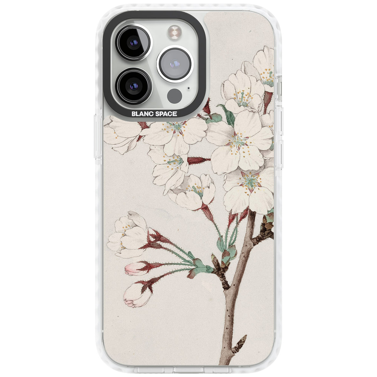 Vintage Japanese White Blossoms iPhone 13 Pro / iPhone 13 Pro Max / iPhone 14 Pro / iPhone 14 Pro Max / iPhone 15 Pro / iPhone 15 Pro Max Impact Pro Clear Phone Case front