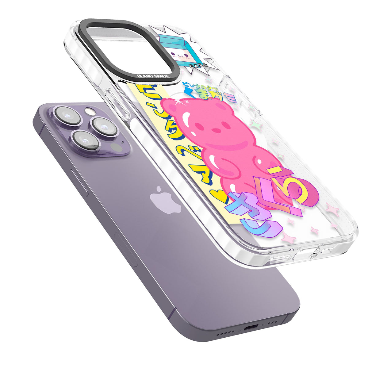 Bubblegum Bear iPhone 13 Pro / iPhone 13 Pro Max / iPhone 14 Pro / iPhone 14 Pro Max / iPhone 15 Pro / iPhone 15 Pro Max Impact Pro Clear Phone Case angled