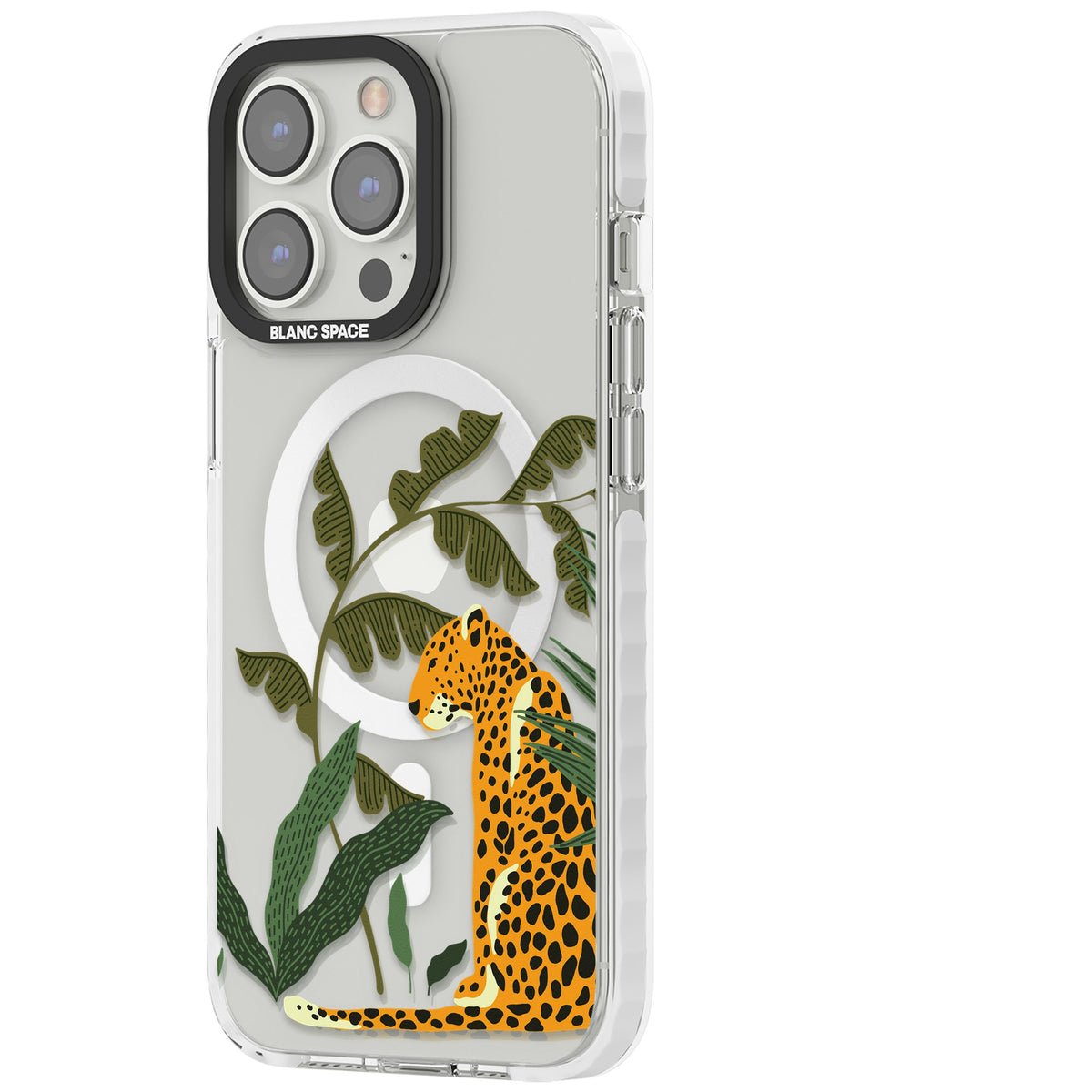 Large Jungle Cat Pattern iPhone 13 Pro / iPhone 13 Pro Max / iPhone 14 Pro / iPhone 14 Pro Max / iPhone 15 Pro / iPhone 15 Pro Max Impact Pro Clear Phone Case side