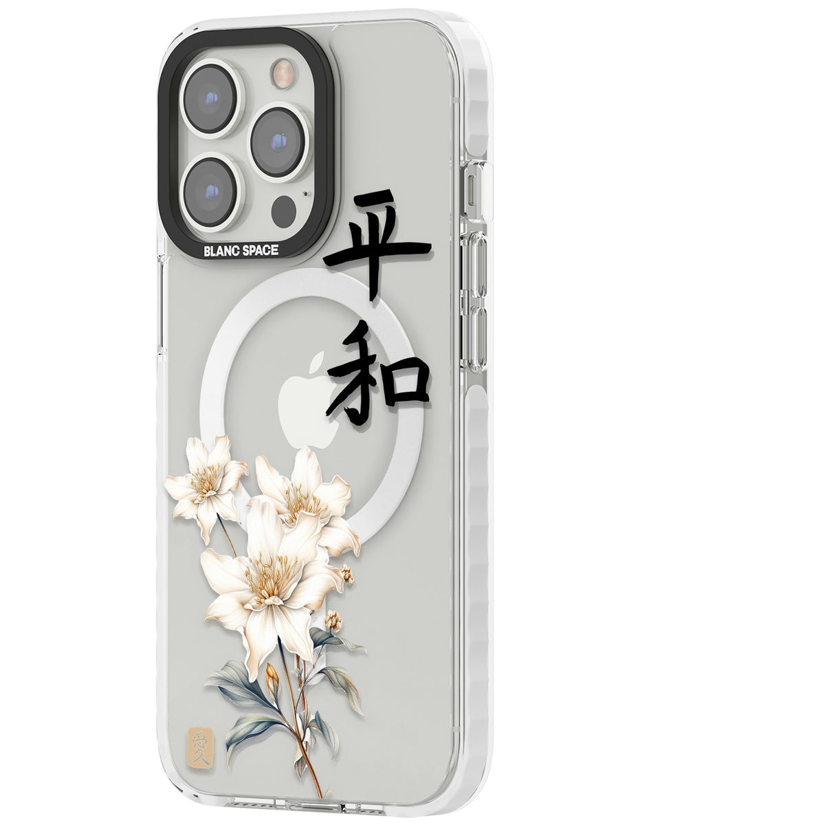 Peace And Flowers iPhone 13 Pro / iPhone 13 Pro Max / iPhone 14 Pro / iPhone 14 Pro Max / iPhone 15 Pro / iPhone 15 Pro Max Impact Pro Clear Phone Case side