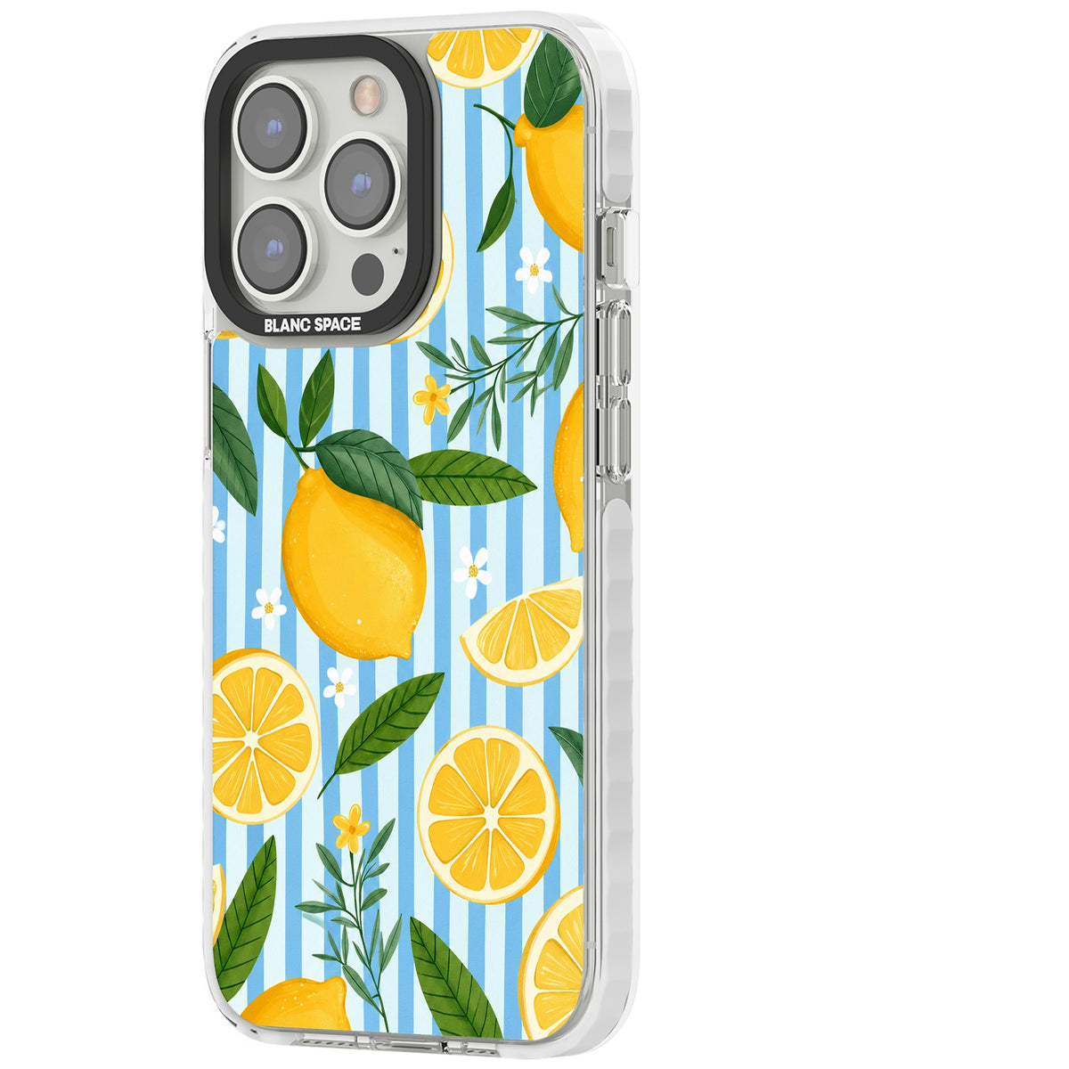 Capri Citrus Stripe iPhone 13 Pro / iPhone 13 Pro Max / iPhone 14 Pro / iPhone 14 Pro Max / iPhone 15 Pro / iPhone 15 Pro Max Impact Pro Clear Phone Case side